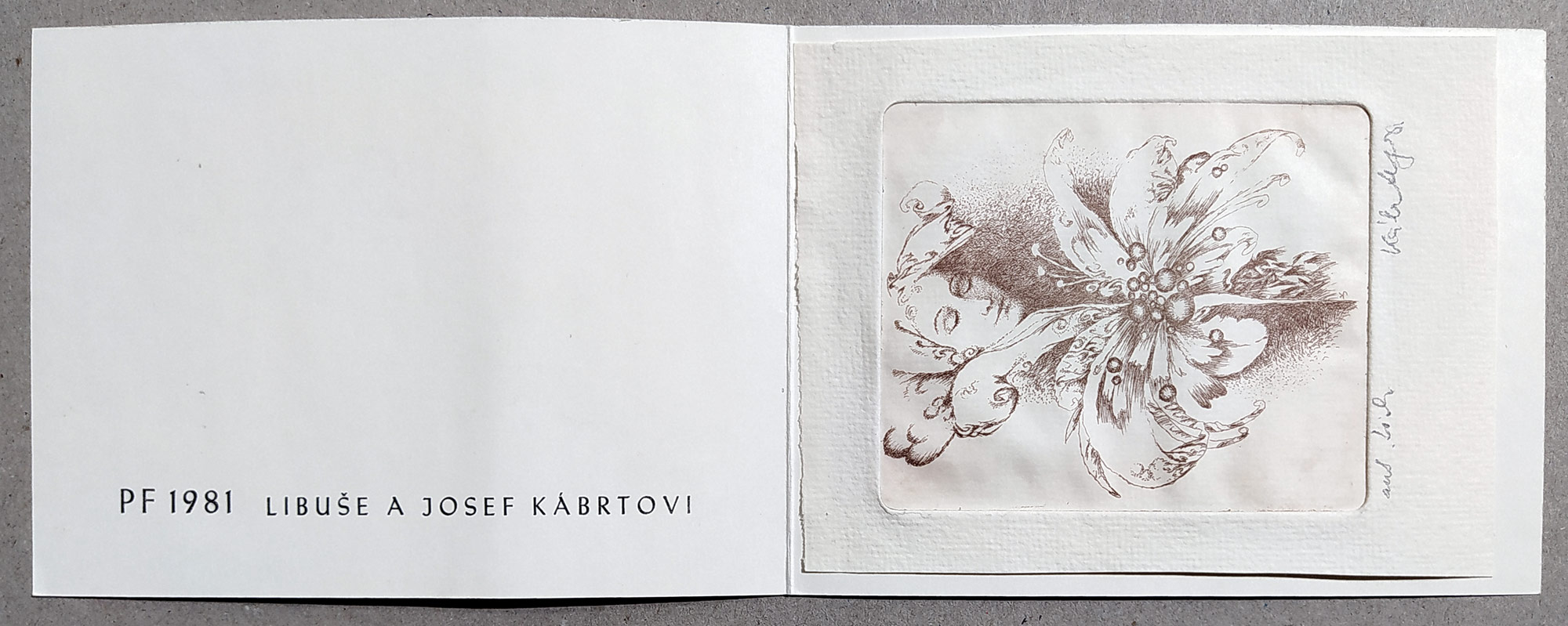 Kábrt Josef – PF 1981 Libuše a Josef Kábrtovi, zrnkový lept, autorský tisk, 1980