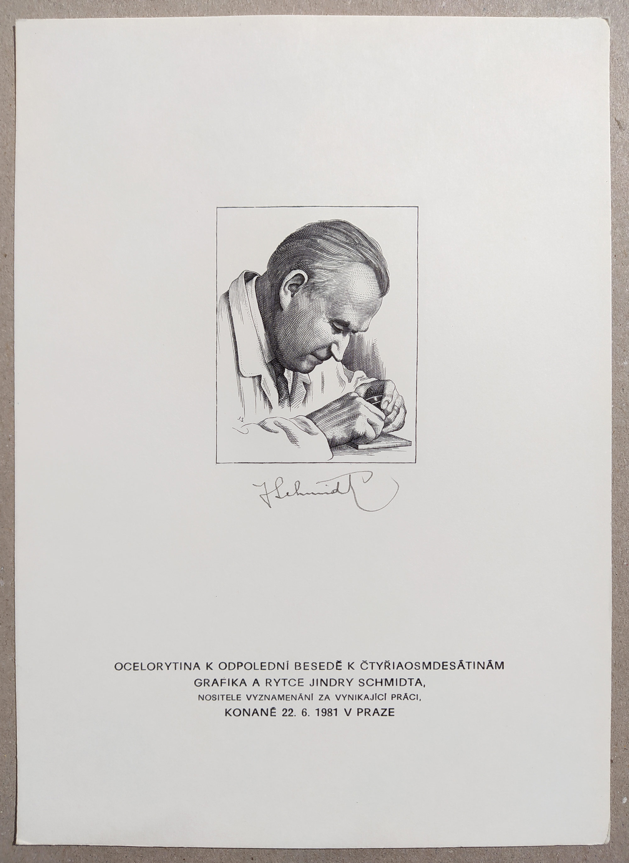 Schmidt Jindra – Autoportrét, ocelorytina, 1981