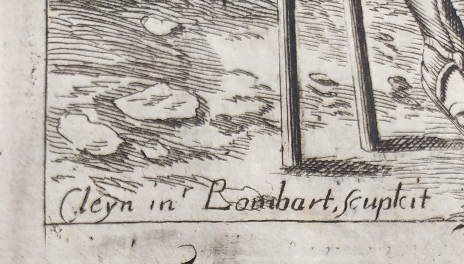 Lombart Pierre – Setkání Aenease s Dianou, předloha Francis Cleyn, původní mědiryt, 1660