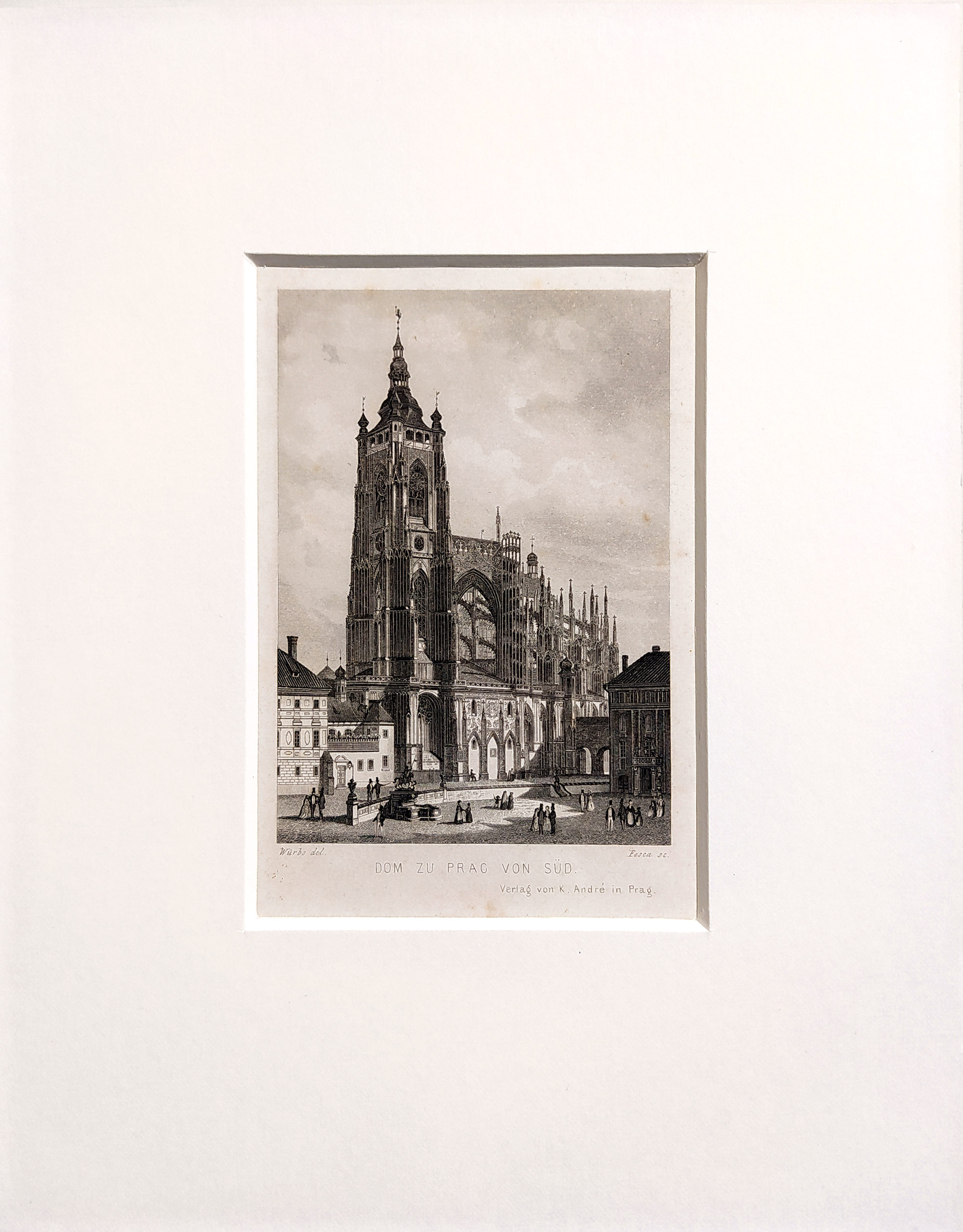 Praha – Katedrála svatého Víta, Karel Würbs, Adof Fesca, původní oceloryt, ca 1835