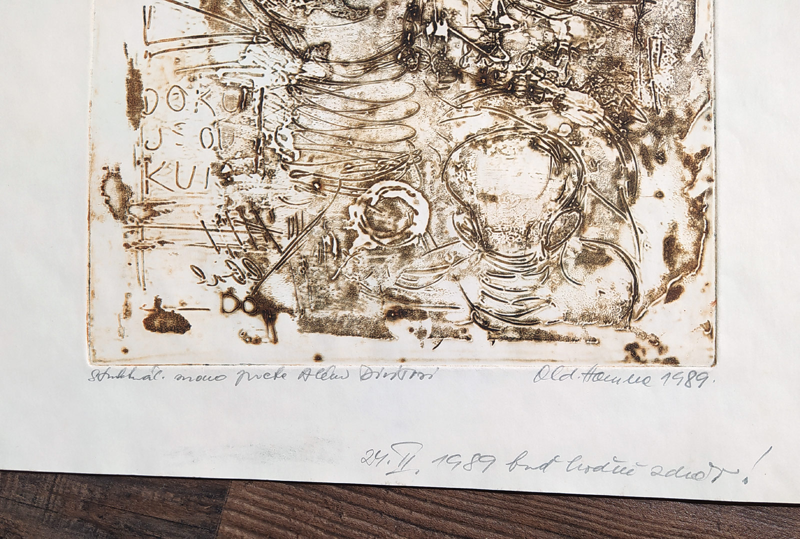 Hamera Oldřich – Pocta Alénu Divišovi, strukturální monotyp, 1989