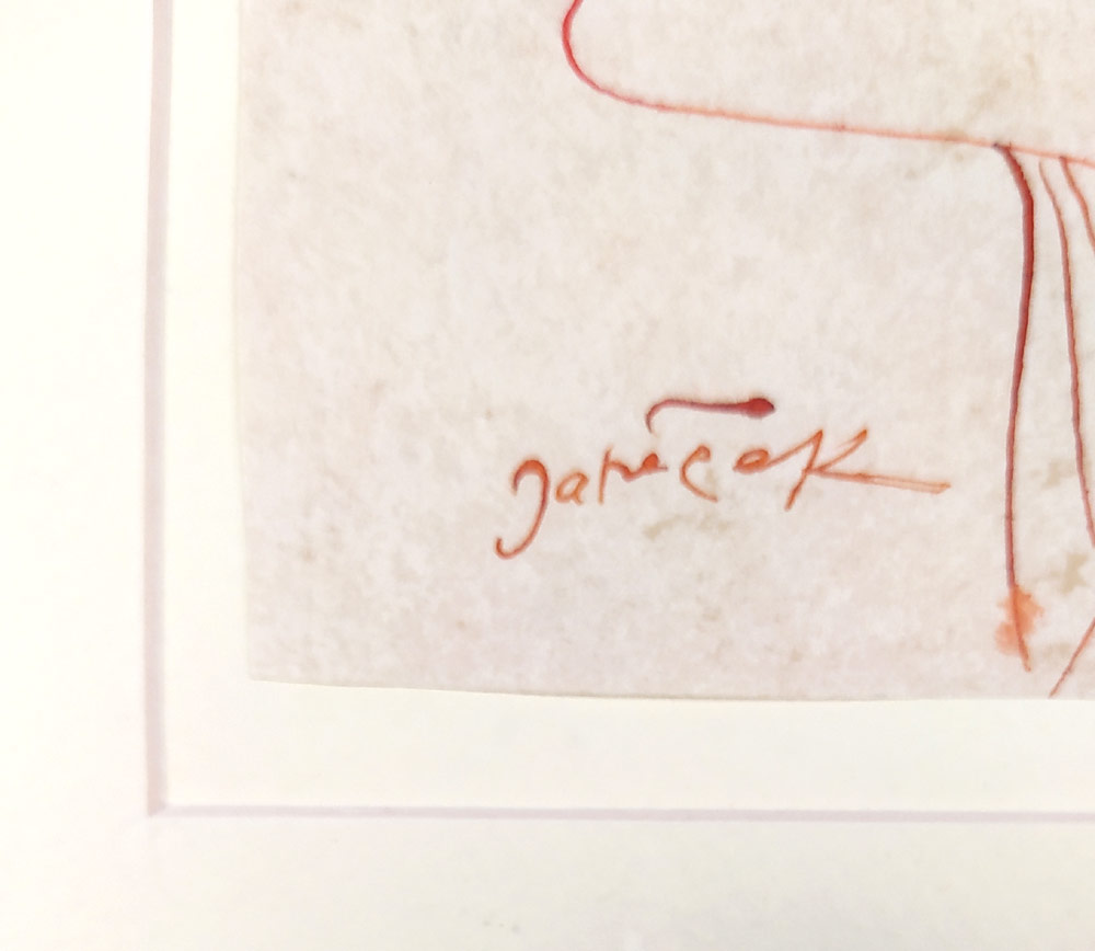 Janeček Ota – Dívčí tvář, signovaná kresba perem, nedatováno