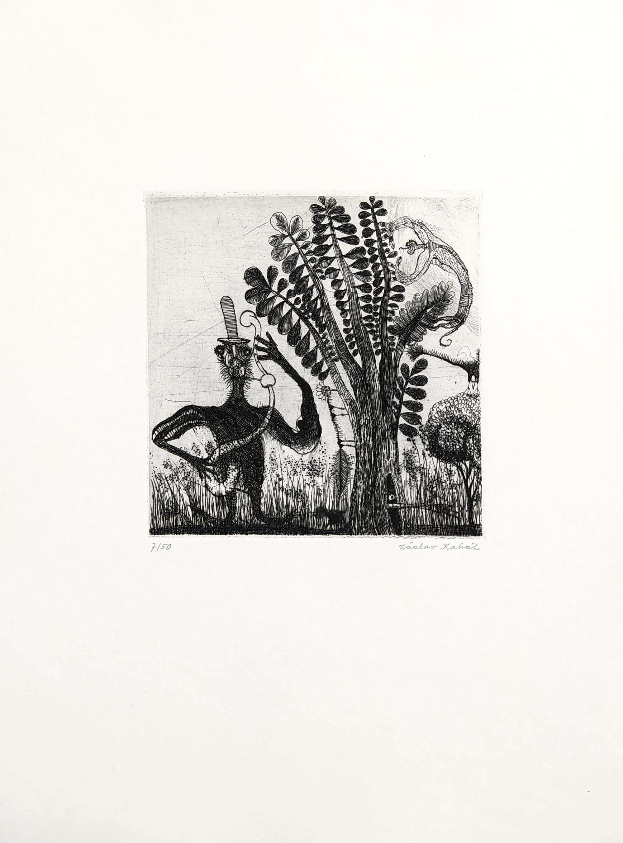 Kabát Václav – Lesní muž, původní lept, číslováno 7/50, nedatováno