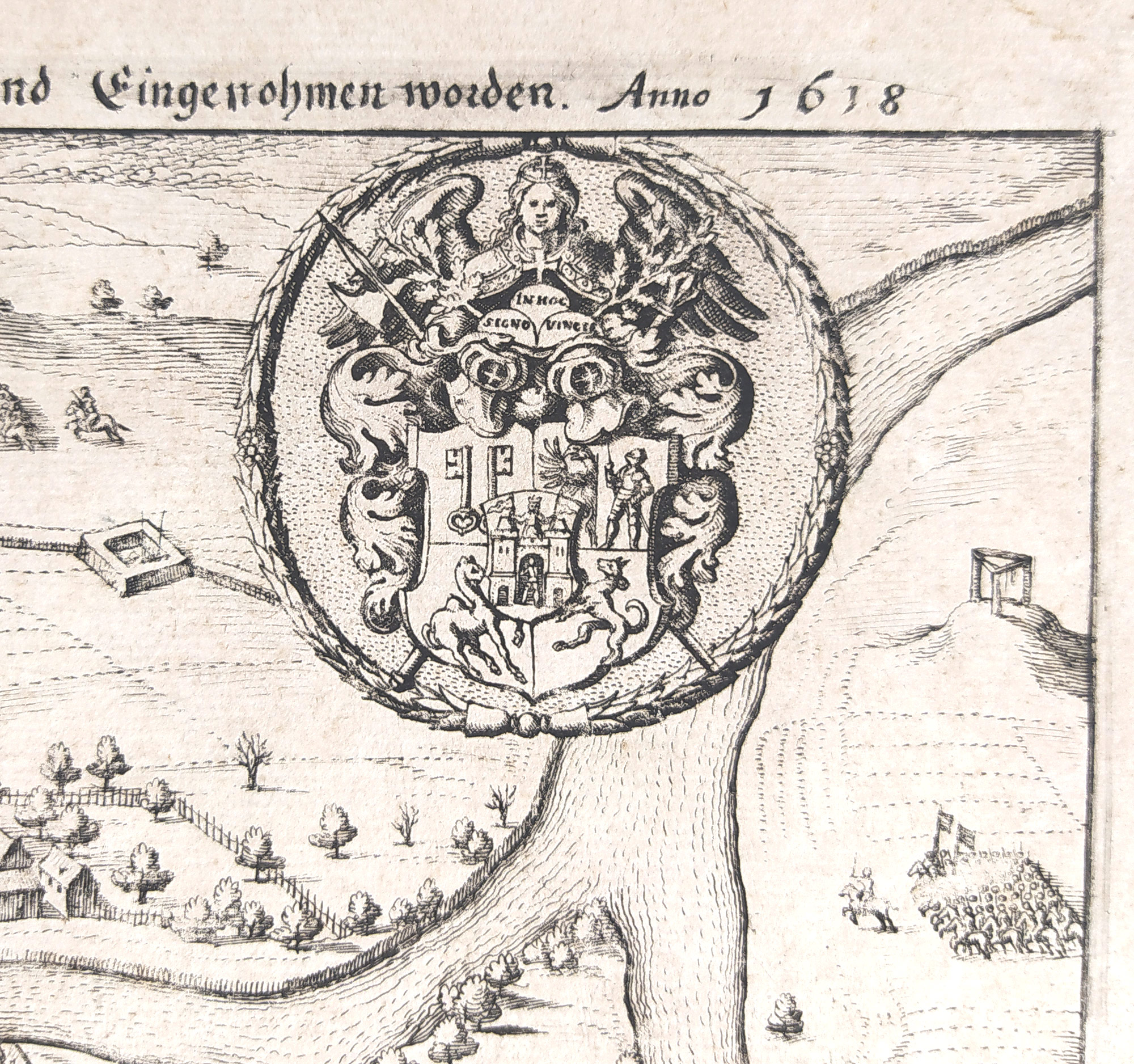 Plzeň – celkový pohled na město, M. Merian, původní mědiryt, 1650