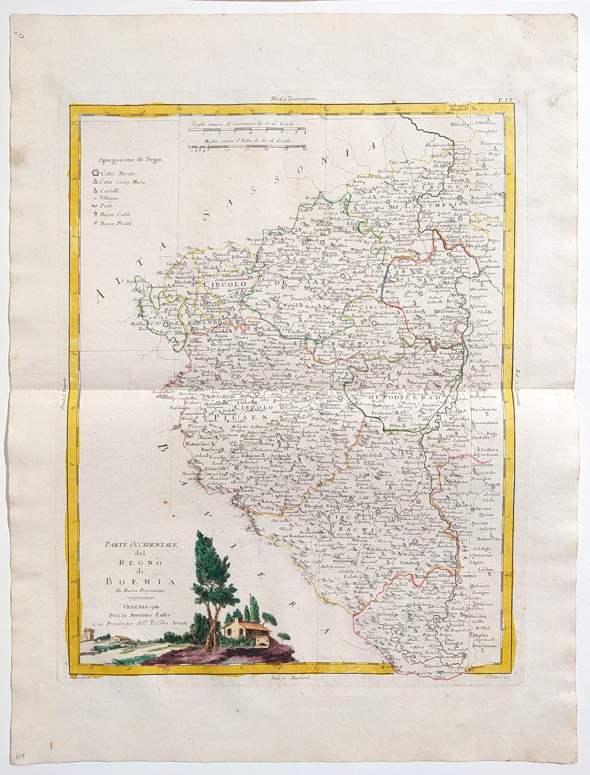 Čechy – Antonio Zatta, dva staře kolorované původní mědiryty, 1794