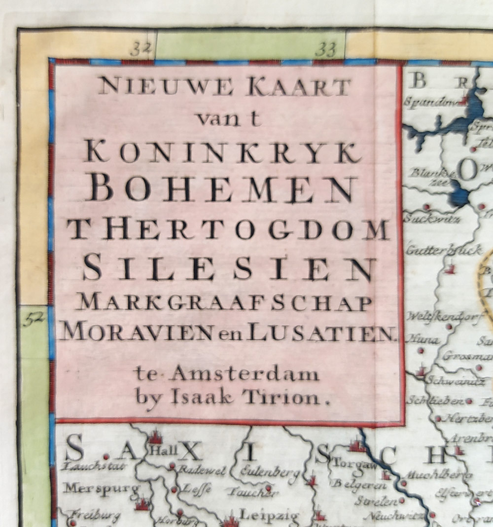 Čechy, Morava, Slezsko a Lužice – Isaak Tirion, původní staře kolorovaný mědiryt, ca 1740