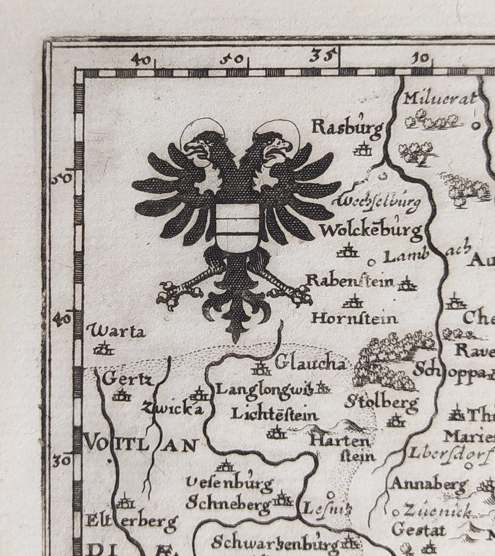 Mapa Čech – Matthäus Merian, původní mědiryt, ca 1650