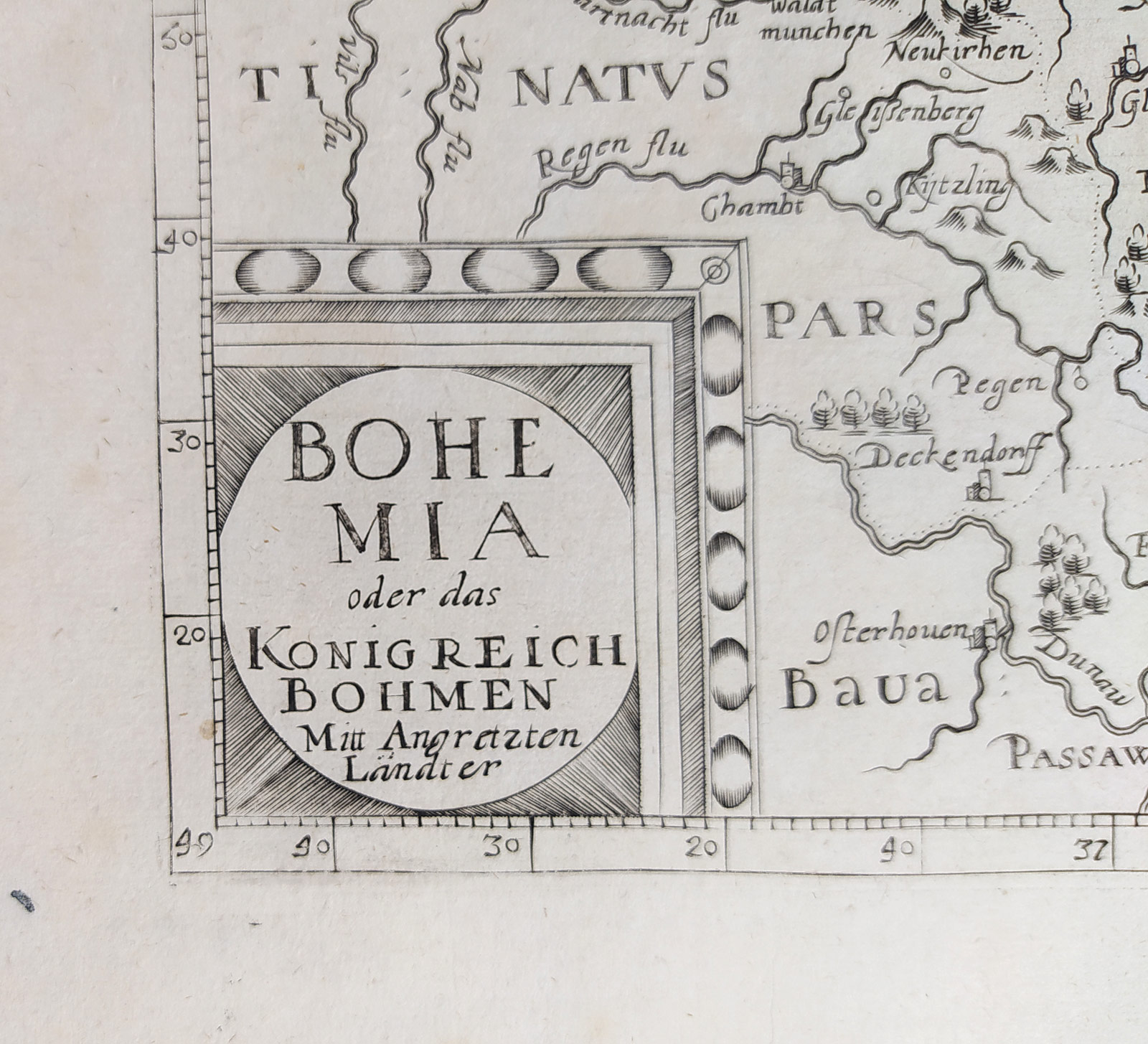 Čechy – David Custos, původní mědiryt, 1627 