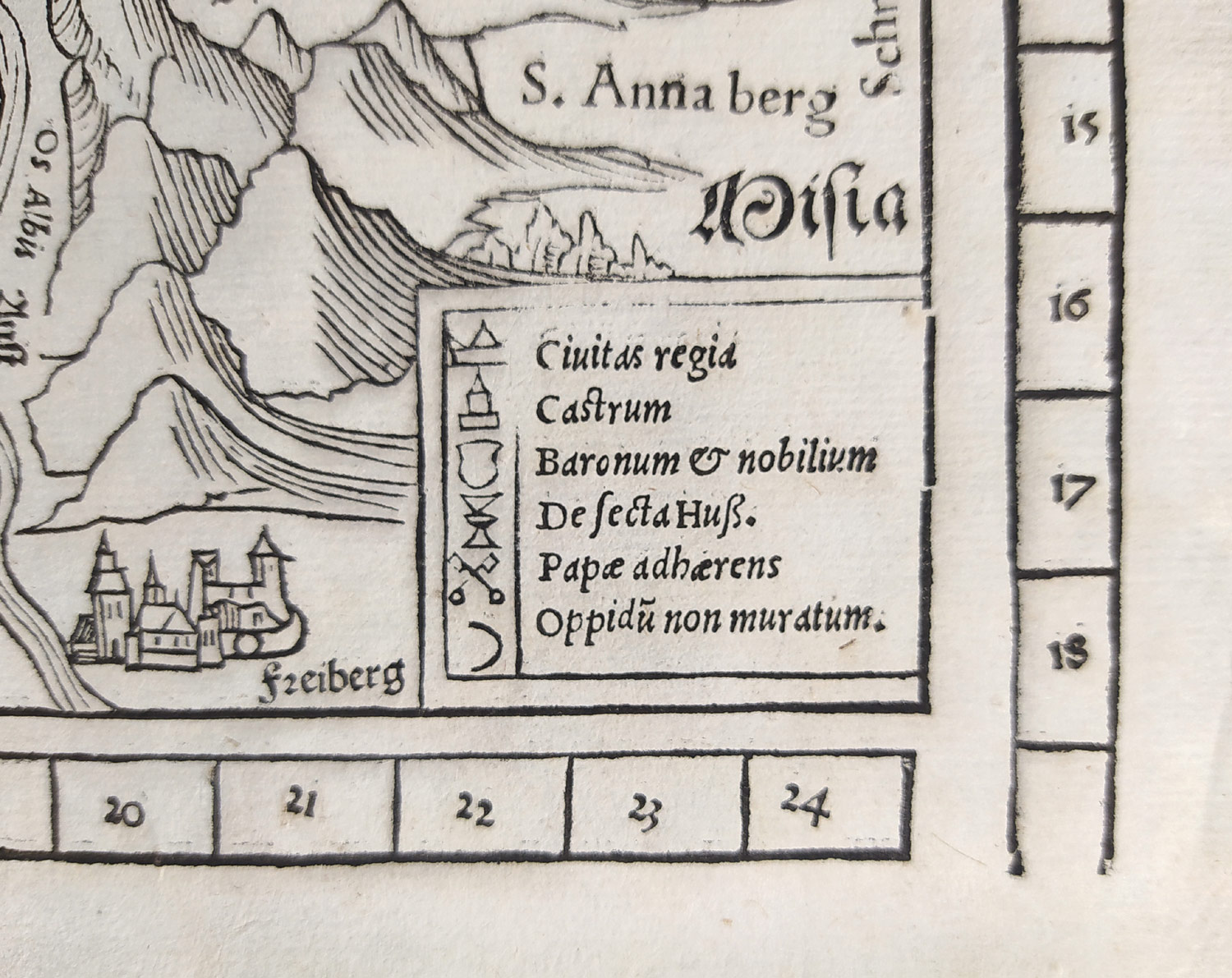 Čechy – Bohemiae Nova Descriptio Tabula XVII, Sebastian Münster, 1. vydání, původní dřevořez, Basilej, 1540