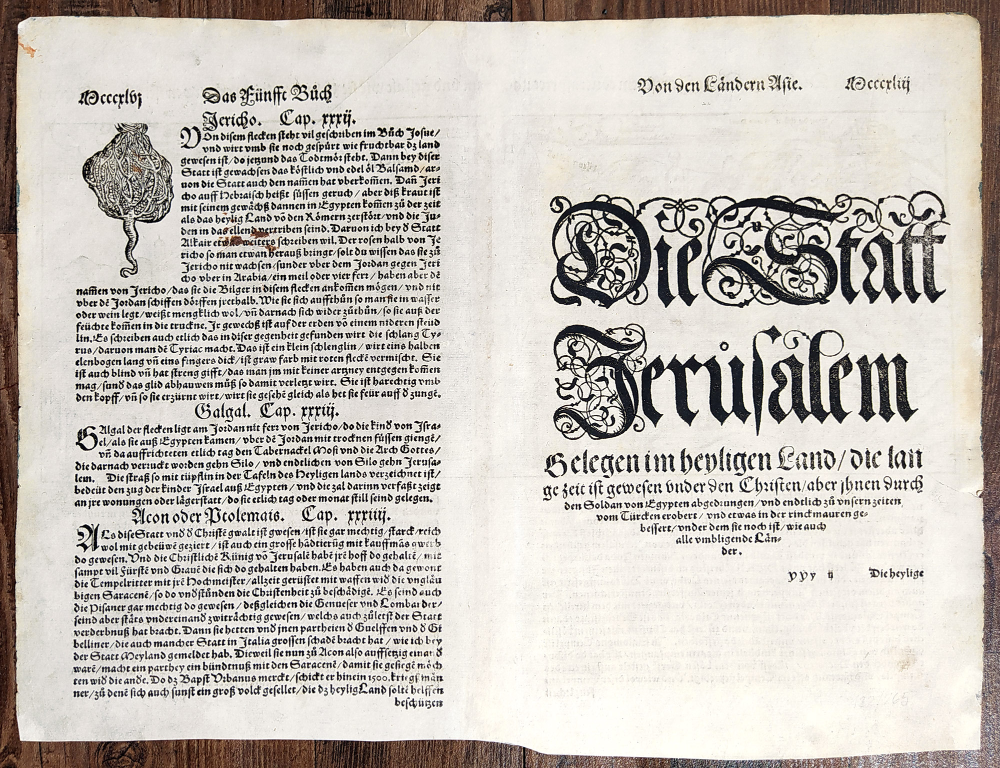 Jeruzalém – Die heilige statt Jerusalem, Sebastian Münster, Jacob Clauser, původní dřevořez, Basilej, 1550