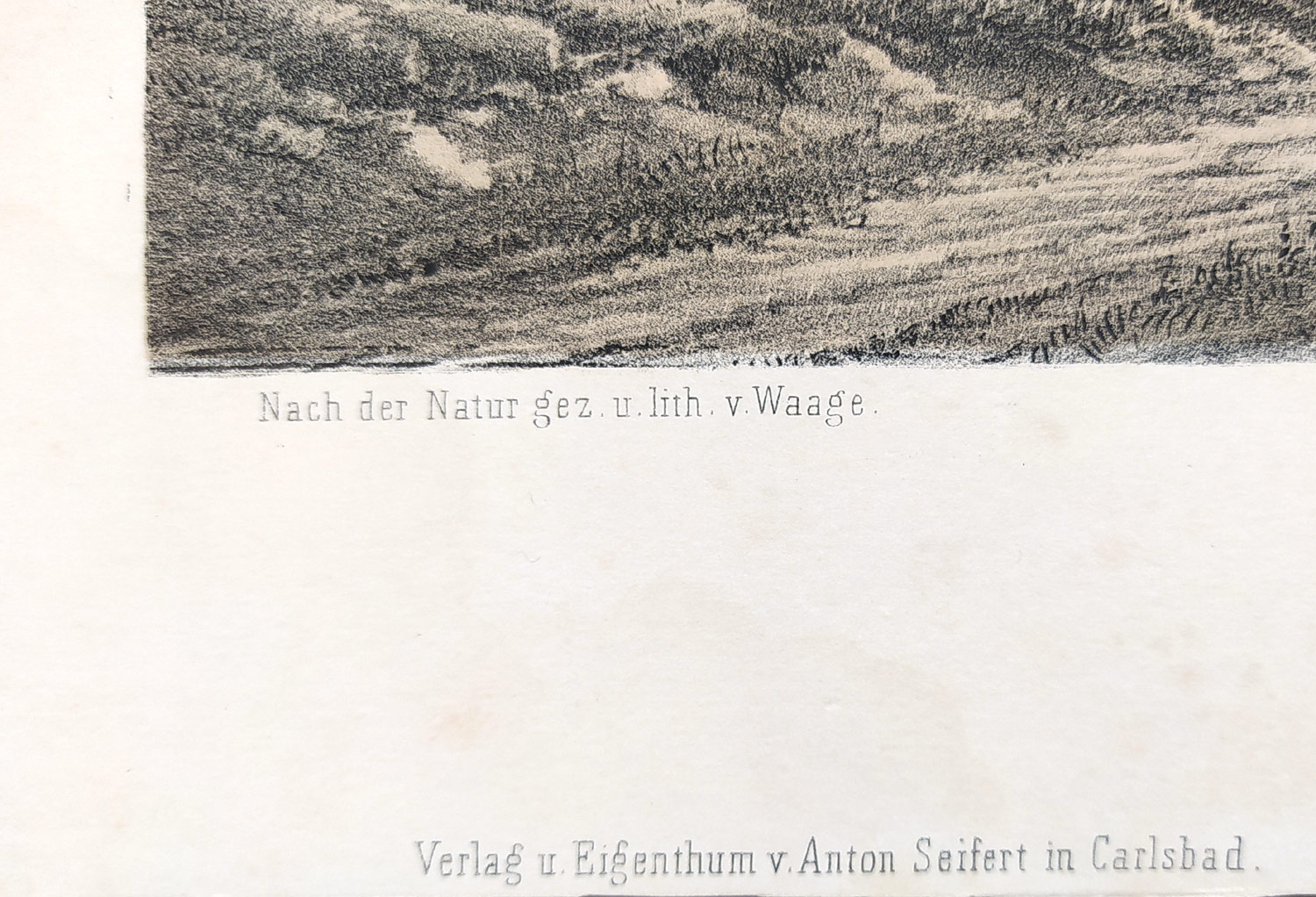 Praha – Panorama von Prag, Karl Waage, vydal Anton Seifert, tónovaná litografie, ca 1860