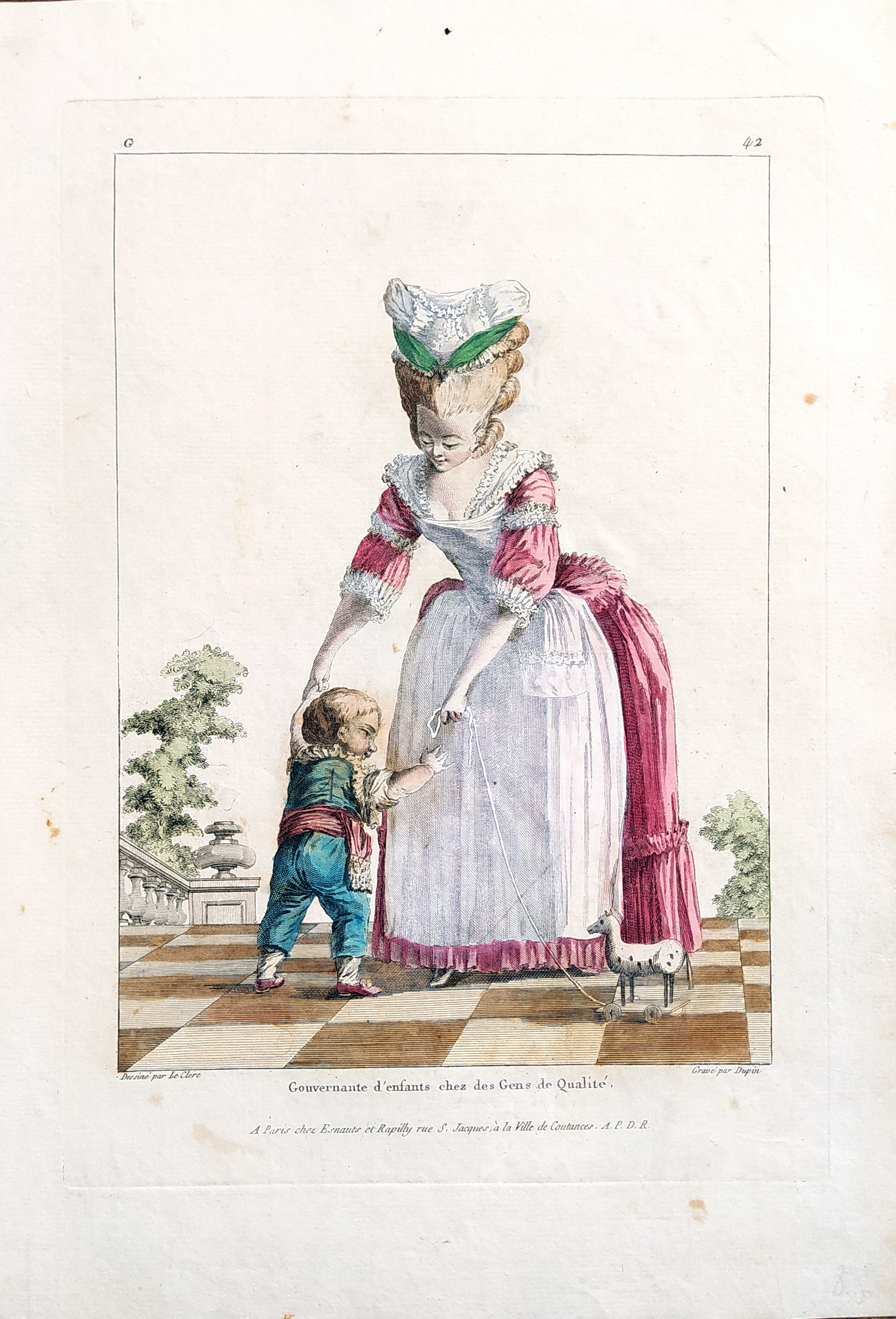 Dupin Pierre – Galerie des Modes et Costumes Français, staře kolorovaný původní lept (1778–1787)