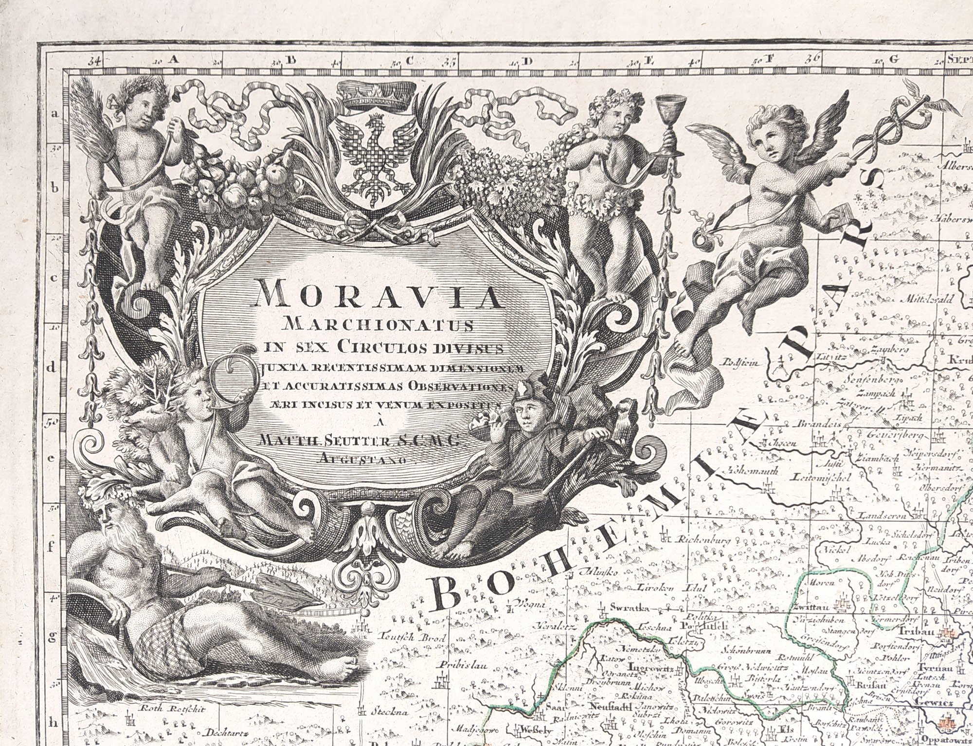 Morava – Moravia Marchionatus, Matthäus Seutter, původní mědiryt, ca 1740