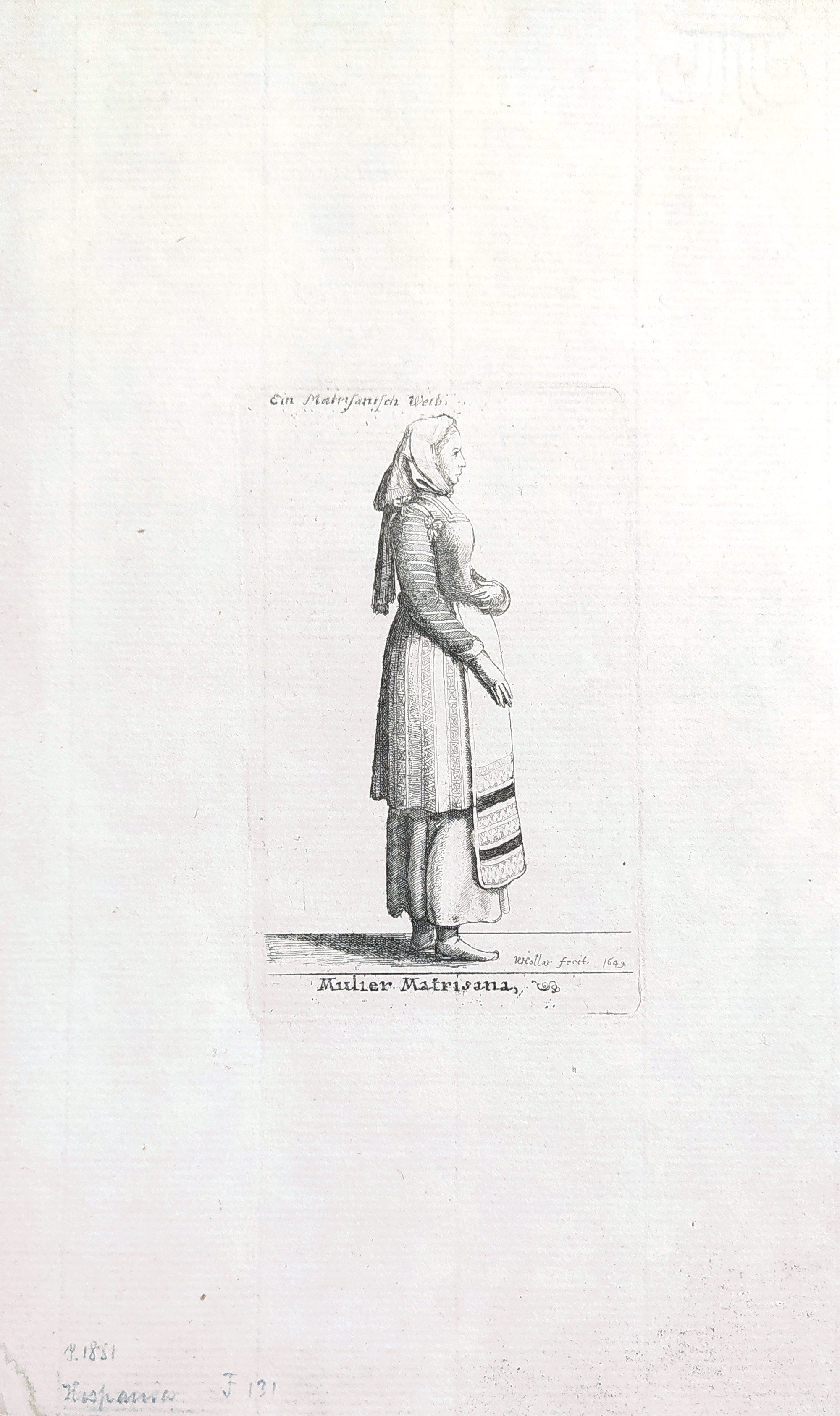 Hollar Václav – Mulier Matrisana, Manželka starosty Londýna, Parthey 1881, původní mědiryt, 1649