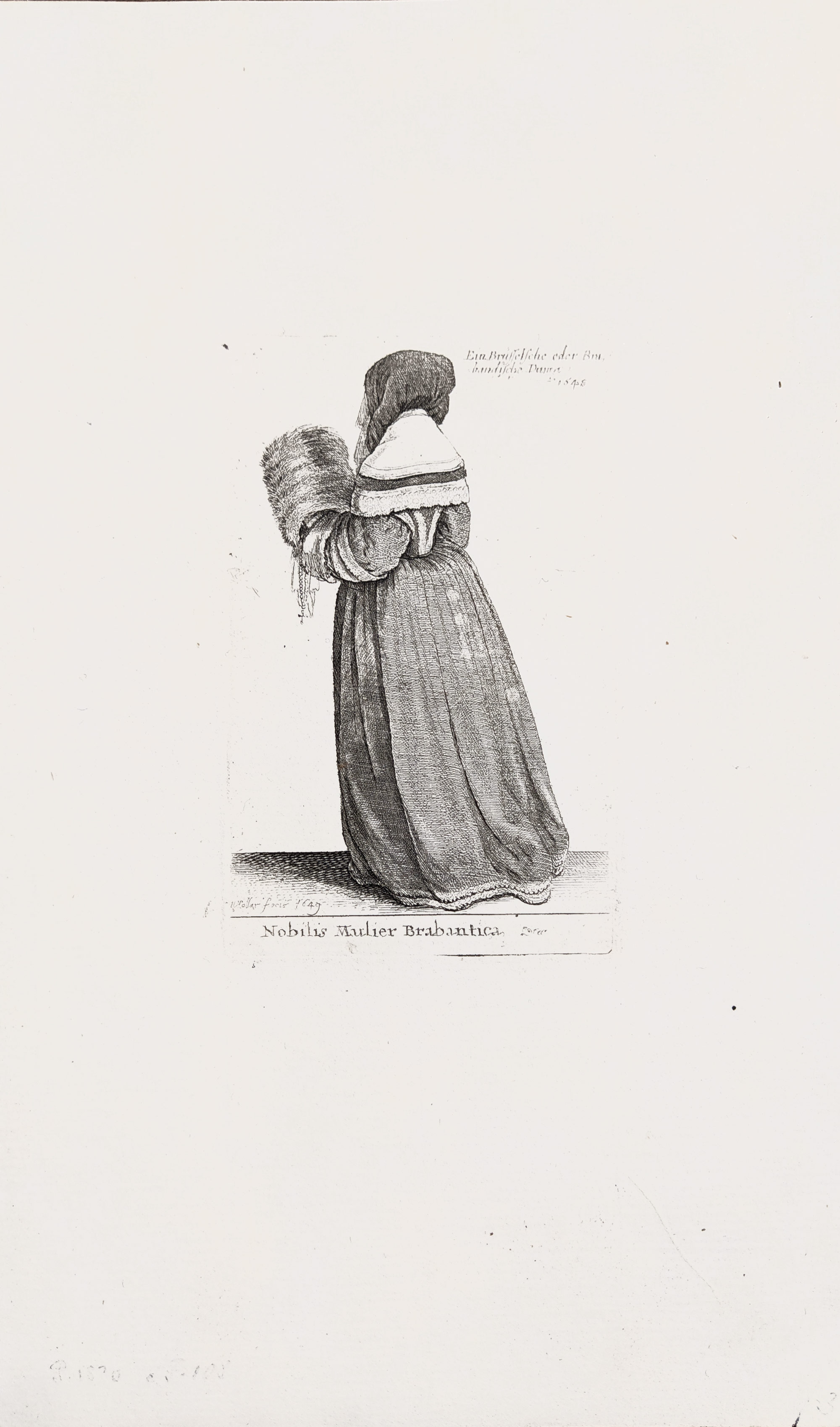 Hollar Václav – Nobilis Mulier Brabantica, Brabantská dáma, Parthey 1830, původní mědiryt, 1649