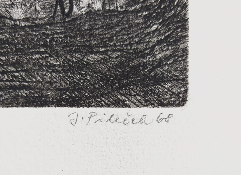 Pileček Jindřich – Plachetnice, původní lept, autorský tisk, 1968