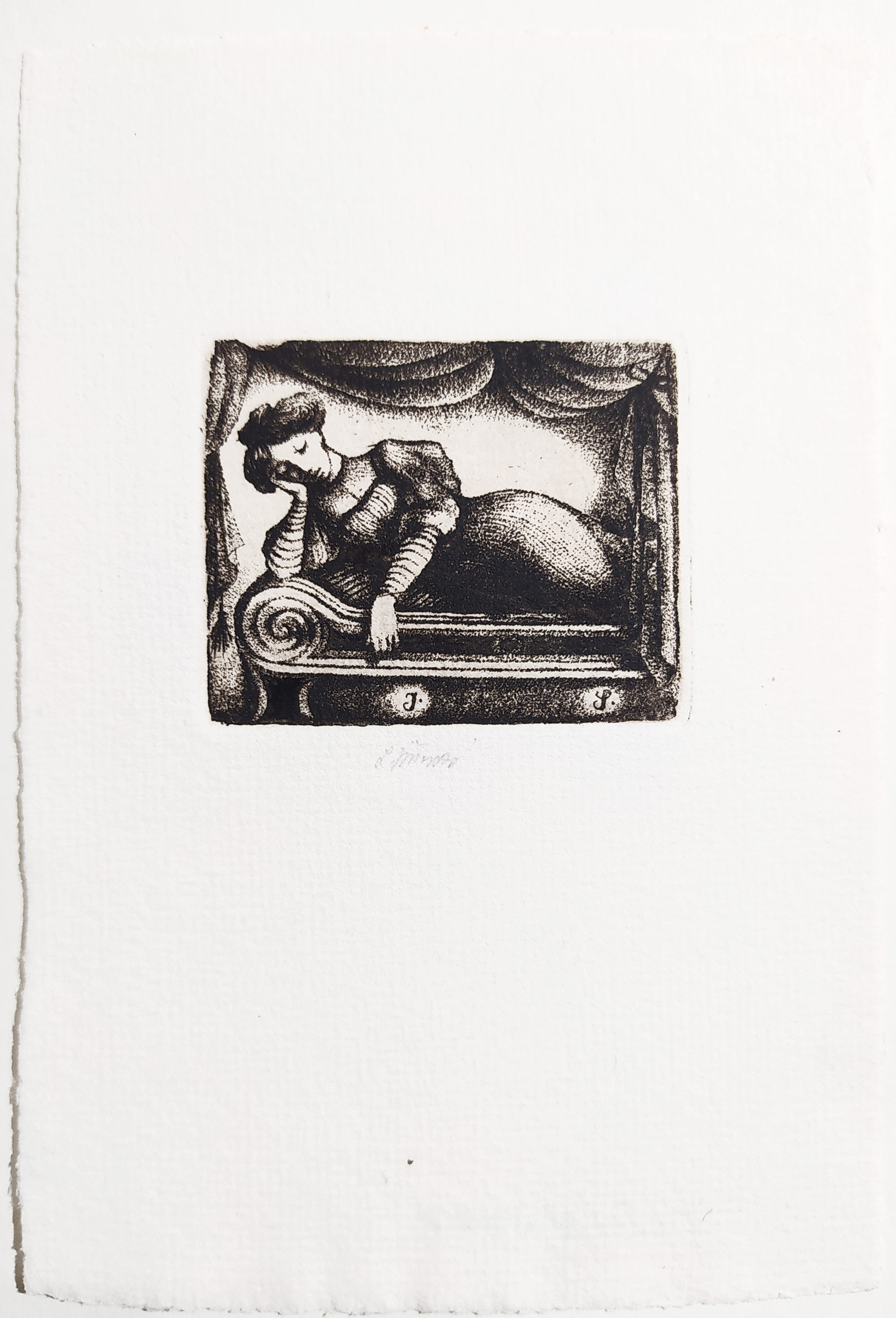 Jiřincová Ludmila – Ex libris J. S., původní zrnkový lept, 1981