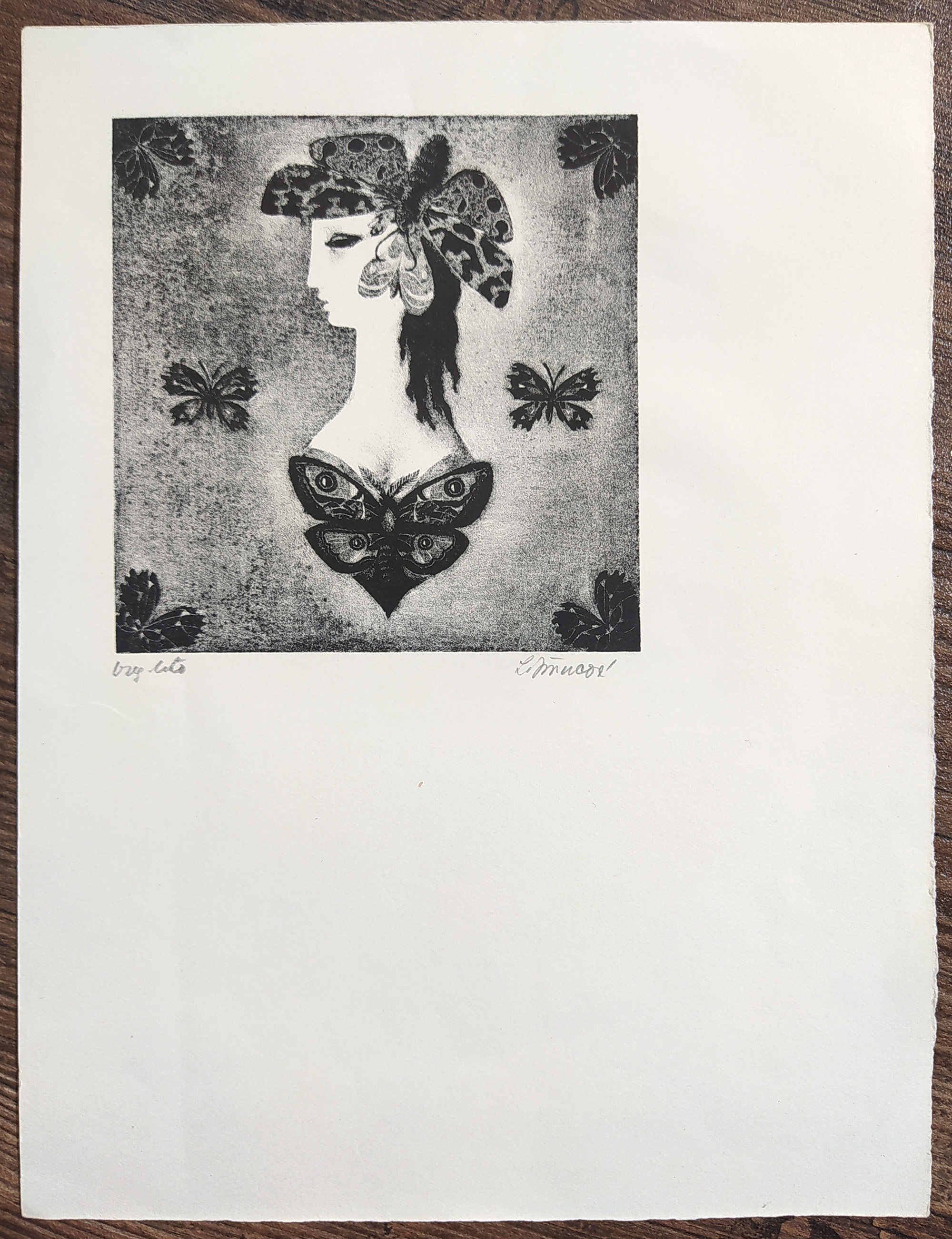 Jiřincová Ludmila – Noční motýl, původní litografie, 1962