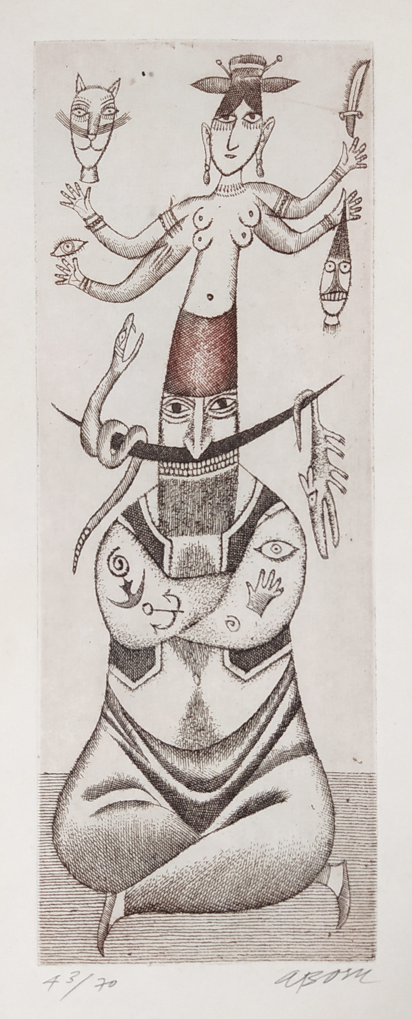 Born Adolf – Fakír, signovaná barevná suchá jehla, číslováno 43/70, nedatováno