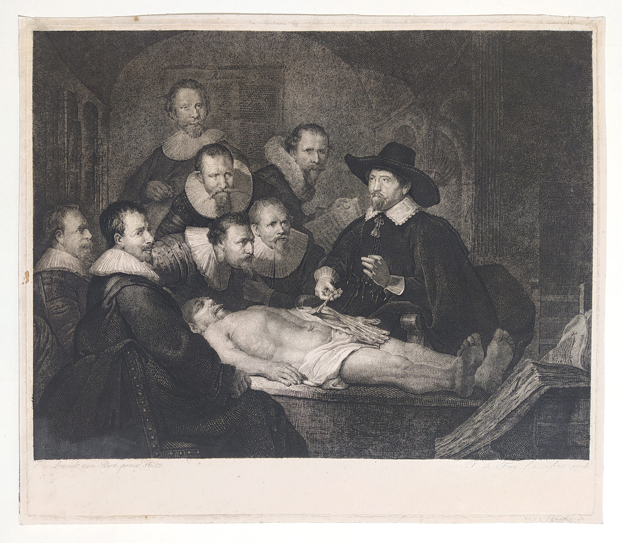 Anatomie doktora Tulpa – předloha: Rembrandt van Rijn, rytec: Johannes Pieter de Frey, původní lept, 1798