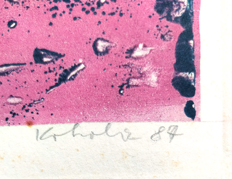 Kokolia Vladimír – Bez názvu, barevný linoryt, autorský tisk, číslováno 25/25, 1984