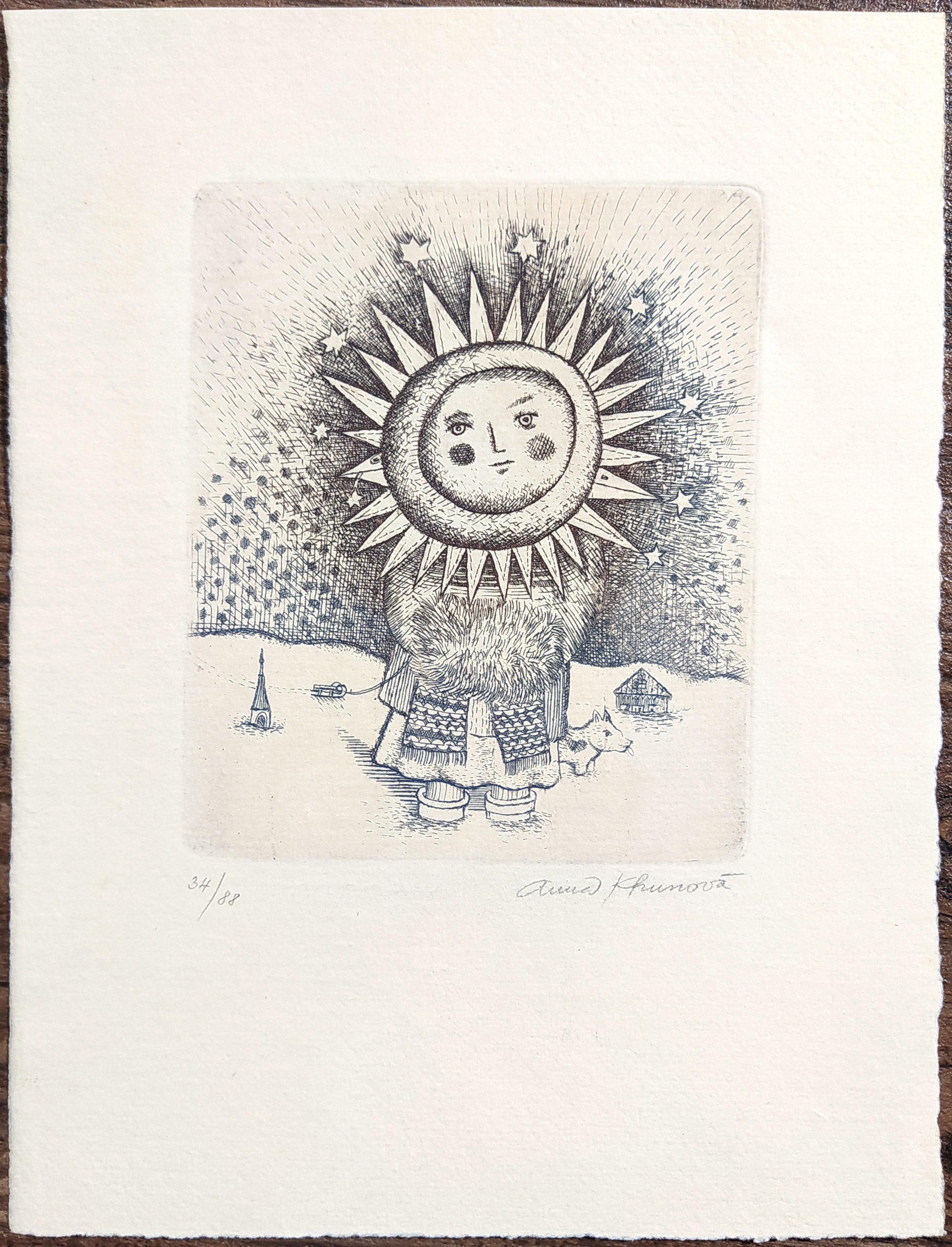 Khunová Anna – Ve sněhu, signovaný lept s podtiskem, č. 34/88, ca 1980