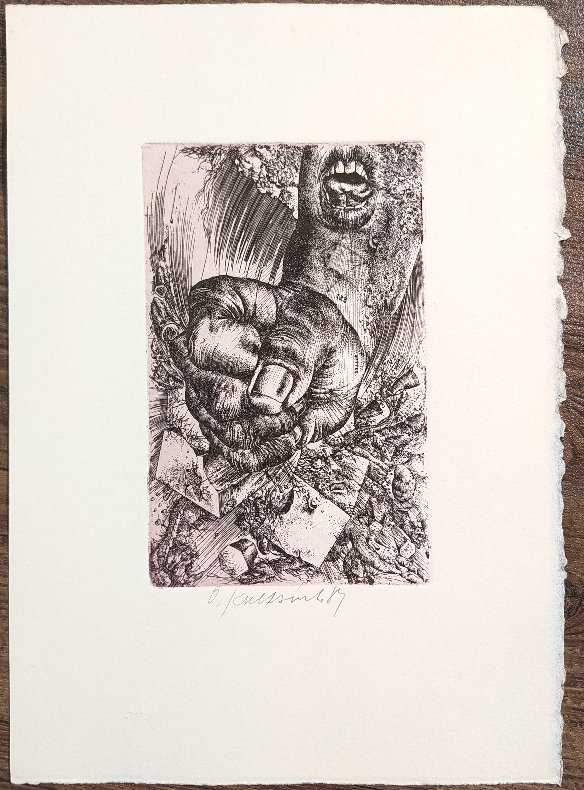 Kulhánek Oldřich – Ruka, původní barevný lept, 1984