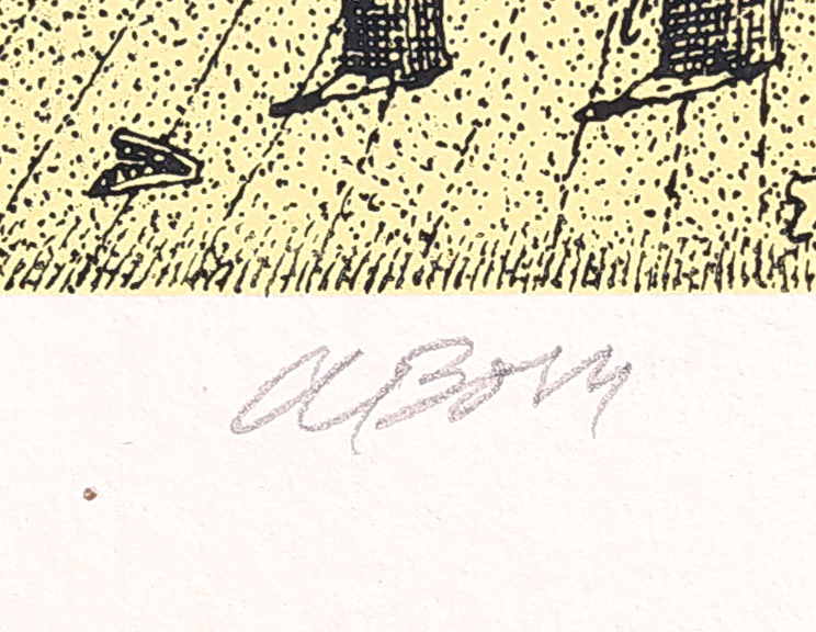 Born Adolf – Houslista, signovaná litografie se žlutým podtiskem, 1984