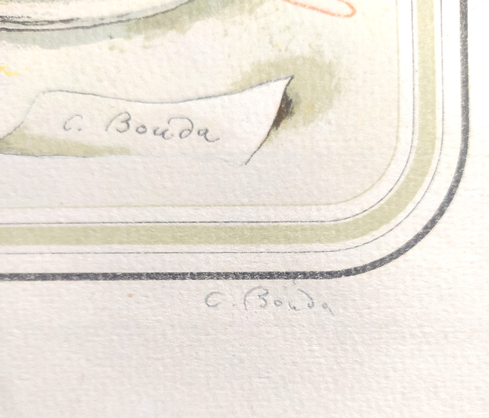 Bouda Cyril – Zátiší s krevetami a citronem, barevná litografie, ca 1943