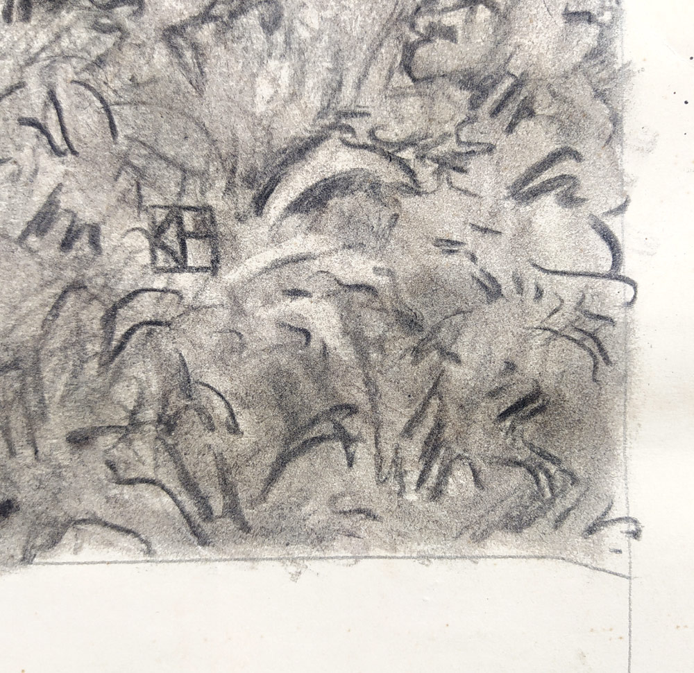 Hildprandt Karel z Ottenhausenu – Lesní zátiší, rozměrná kresba tužkou, 1950