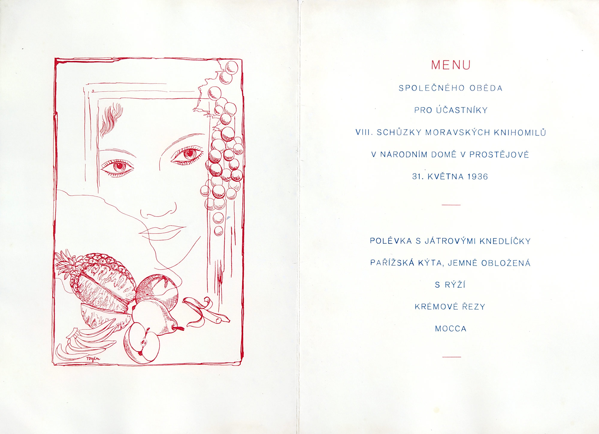 Toyen – Pamětní list VIII. schůzky Skupiny moravských knihomilů v Prostějově, zinkografie, 1936