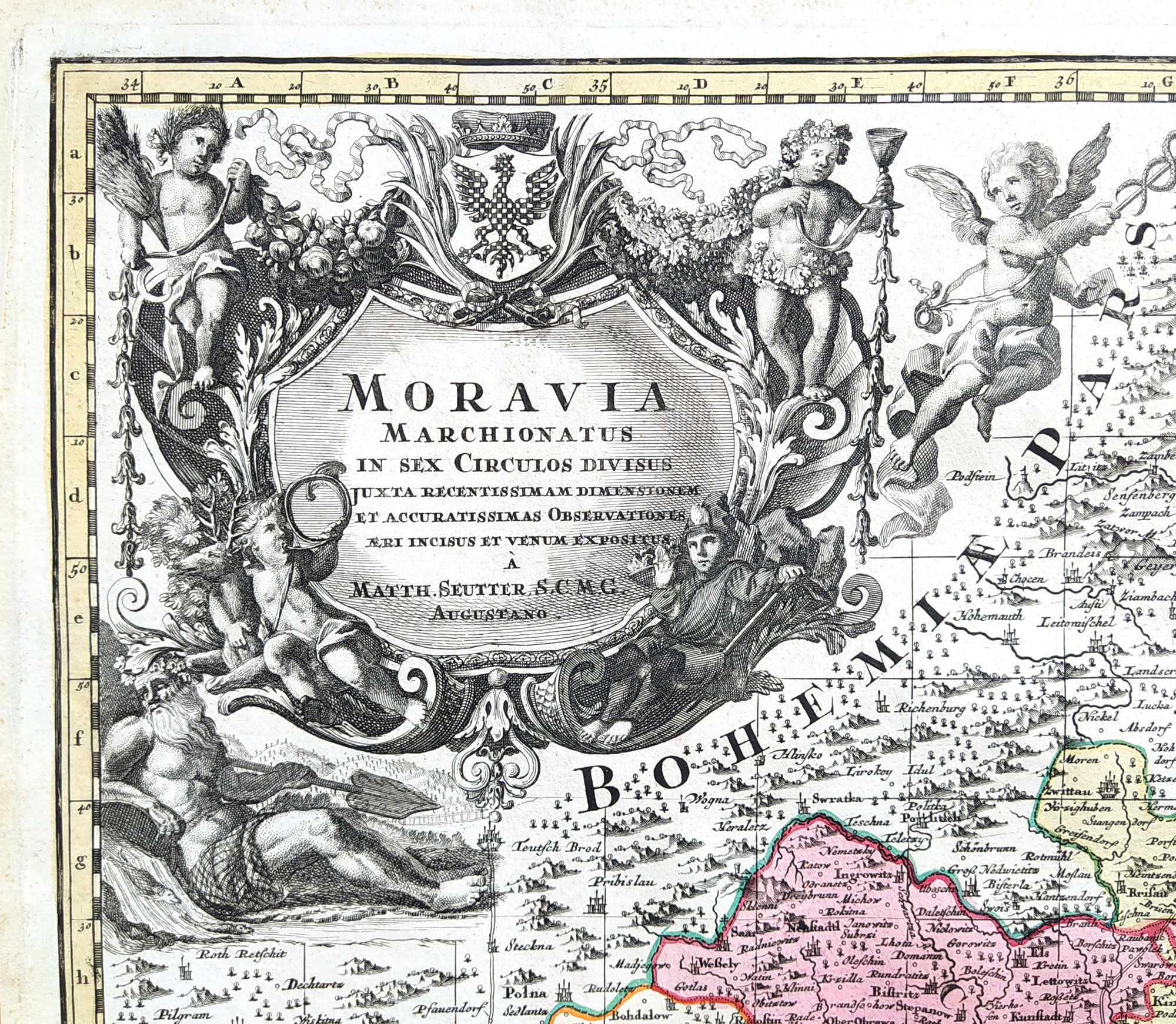 Morava – Moravia Marchionatus, Matthäus Seutter, původní mědiryt, ca 1740