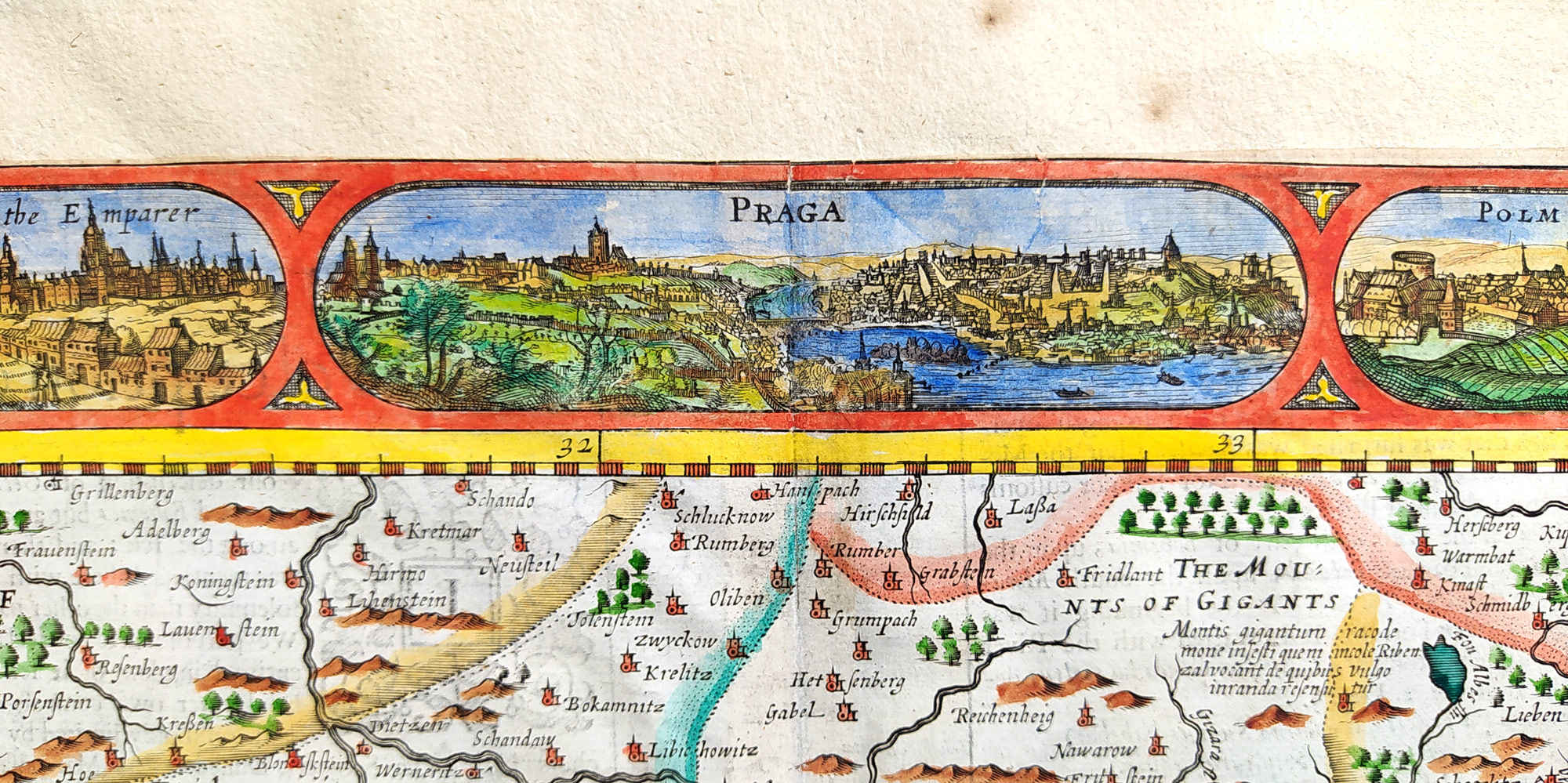Čechy – John Speed, stará mapa Čech na prodej, původní staře kolorovaný mědiryt, 1626