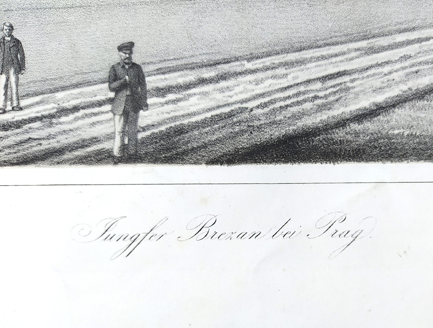 Panenské Břežany – Jungfer Brezan bei Prag, okres Praha–východ, původní tónovaná litografie, ca 1850