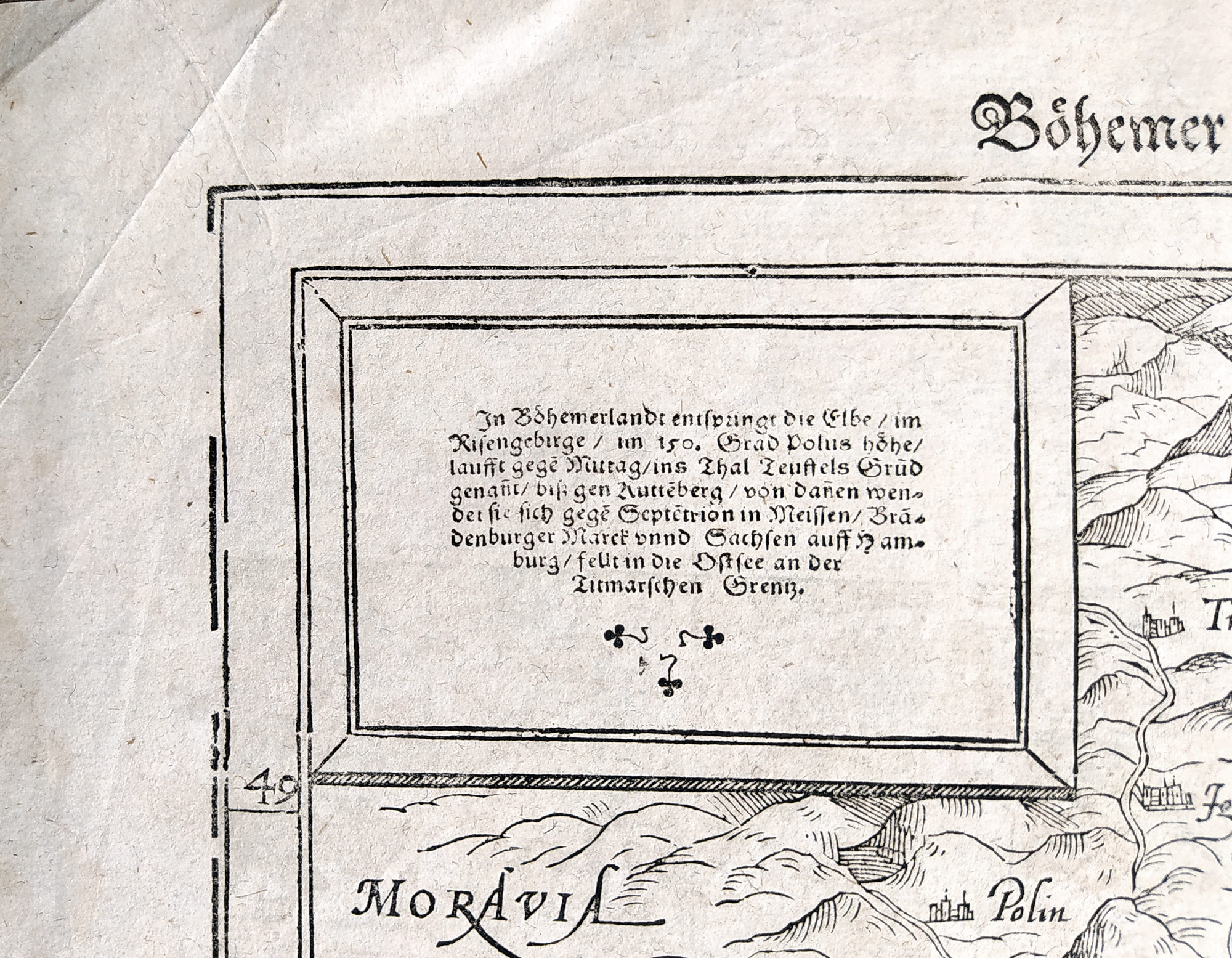 Čechy – Sebastian Münster, Cosmographia, původní dřevořez, 1588