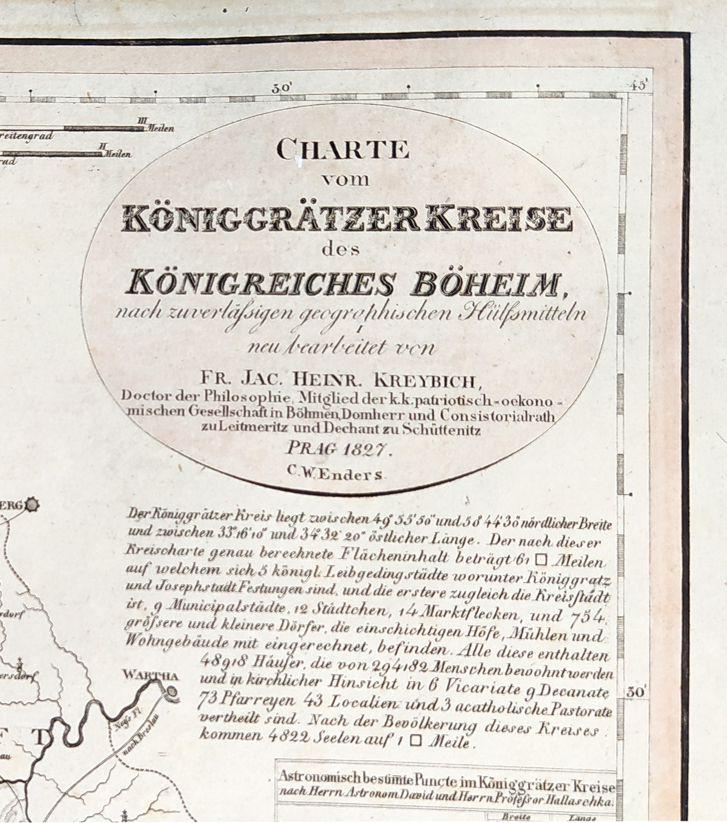 Královéhradecký kraj – František Jakub Jindřich Kreibich, staře kolorovaný původní mědiryt, 1827