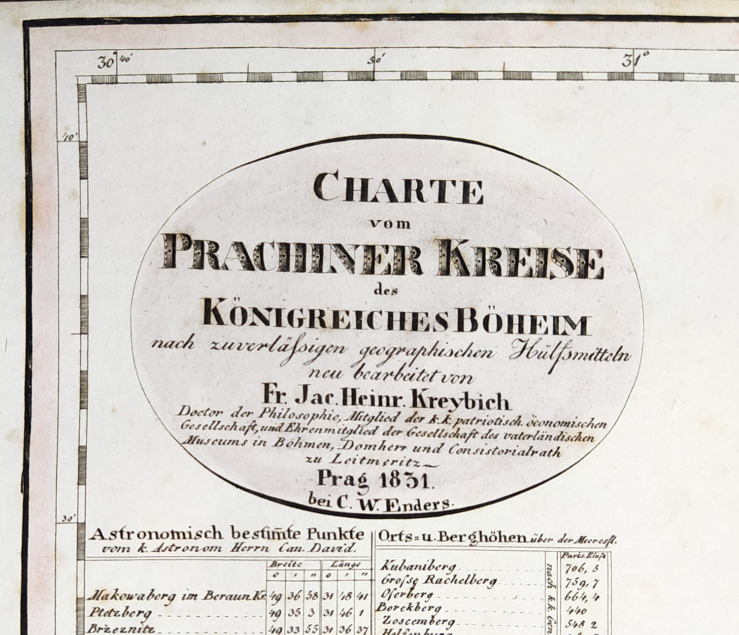 Prácheňský kraj – František Jakub Jindřich Kreibich, staře kolorovaný původní mědiryt, 1831