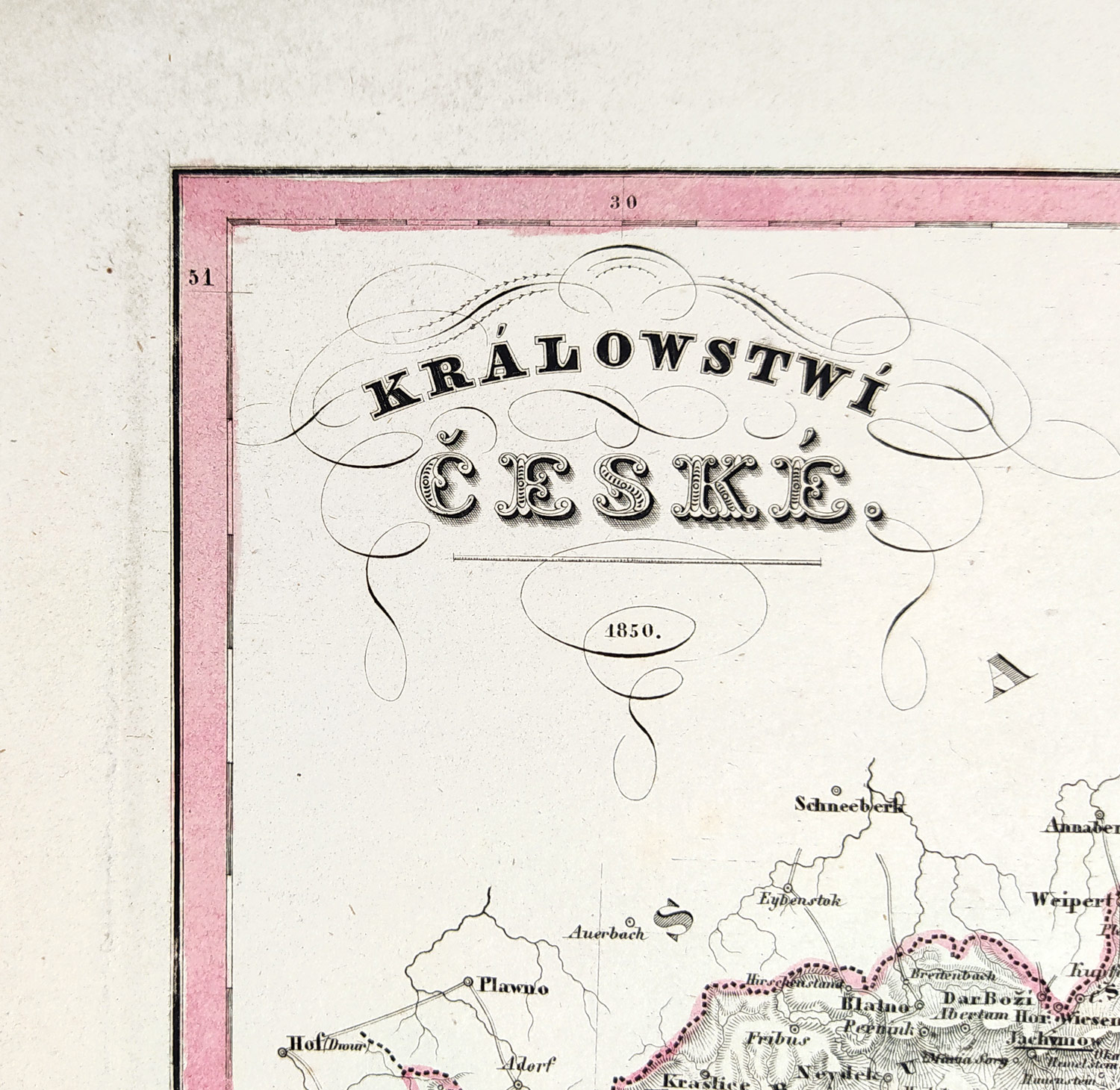Čechy – Králowstwí české, František Jakub Jindřich Kreibich, staře kolorovaný původní mědiryt, 1850