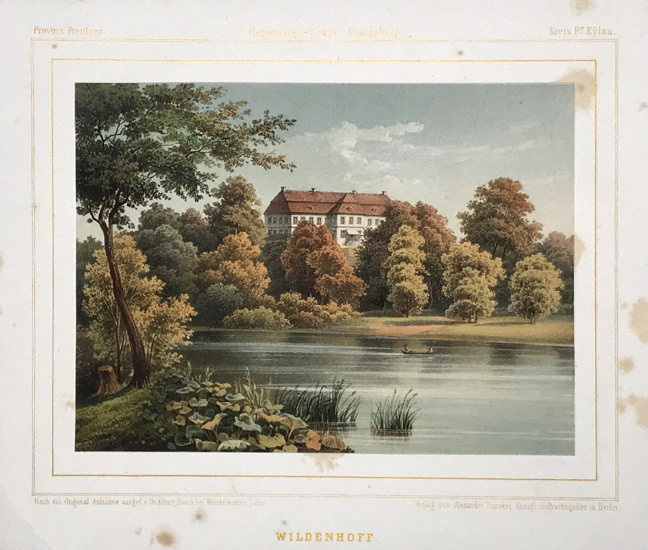 Polsko – Wildenhof, Königsberg, Duncker A., původní kolorovaná litografie, 1857–1883