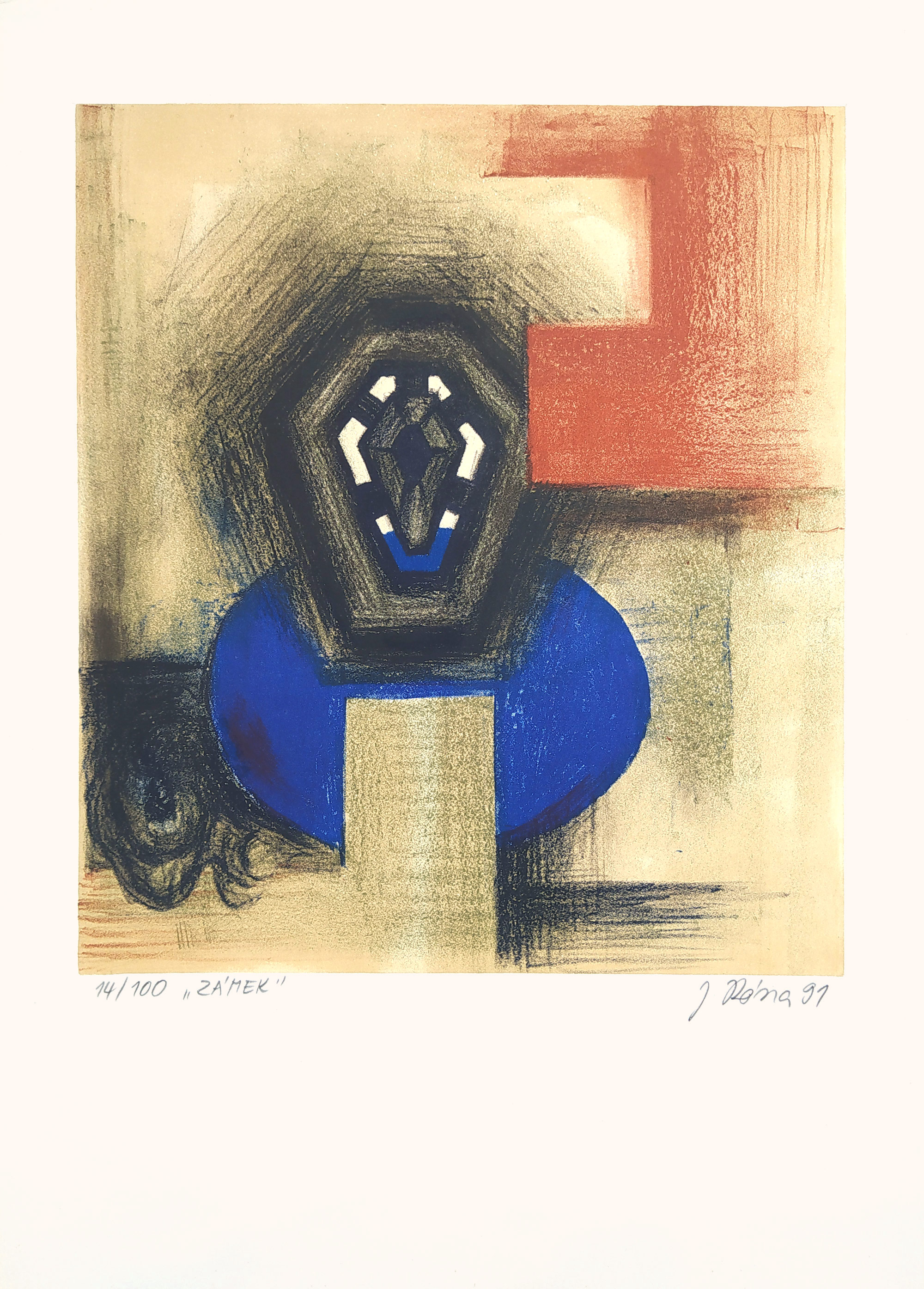 Róna Jaroslav – Zámek, původní barevná litografie, 1991