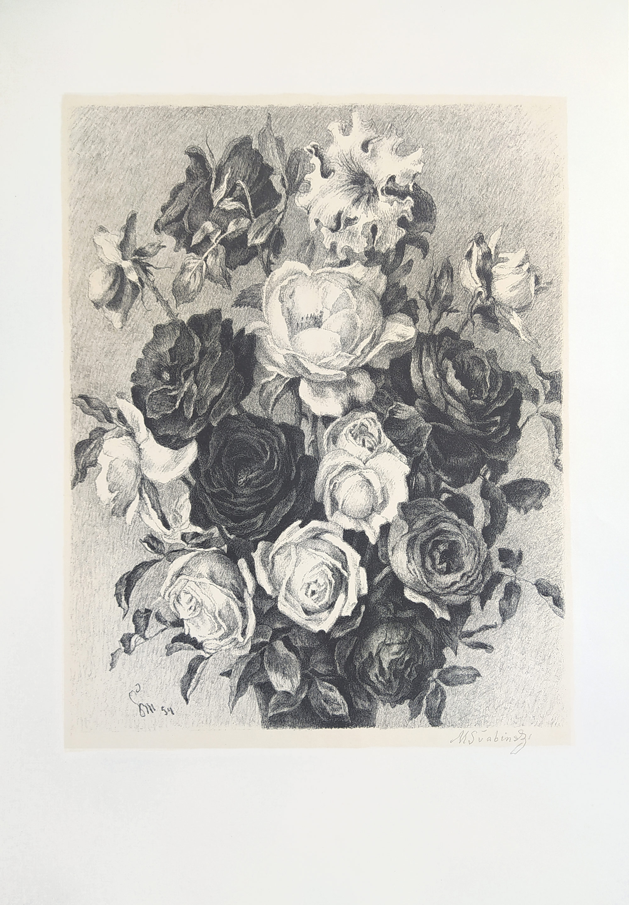 Švabinský Max – Velká kytice růží, původní rozměrná litografie s barevným podtiskem, 1954