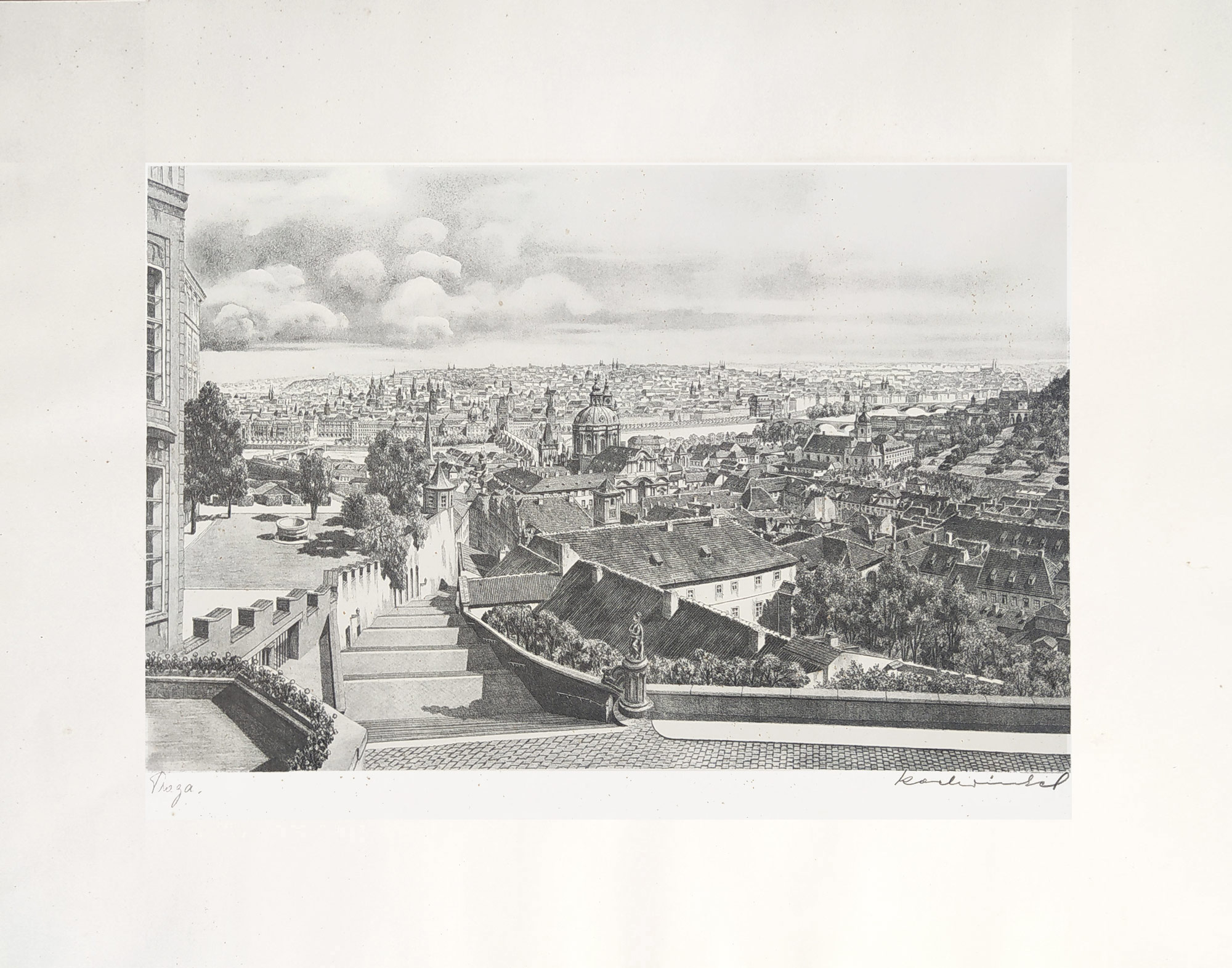 Winkel Karl – Praha, pohled na město z Pražského hradu, autorská heliogravura, 1947