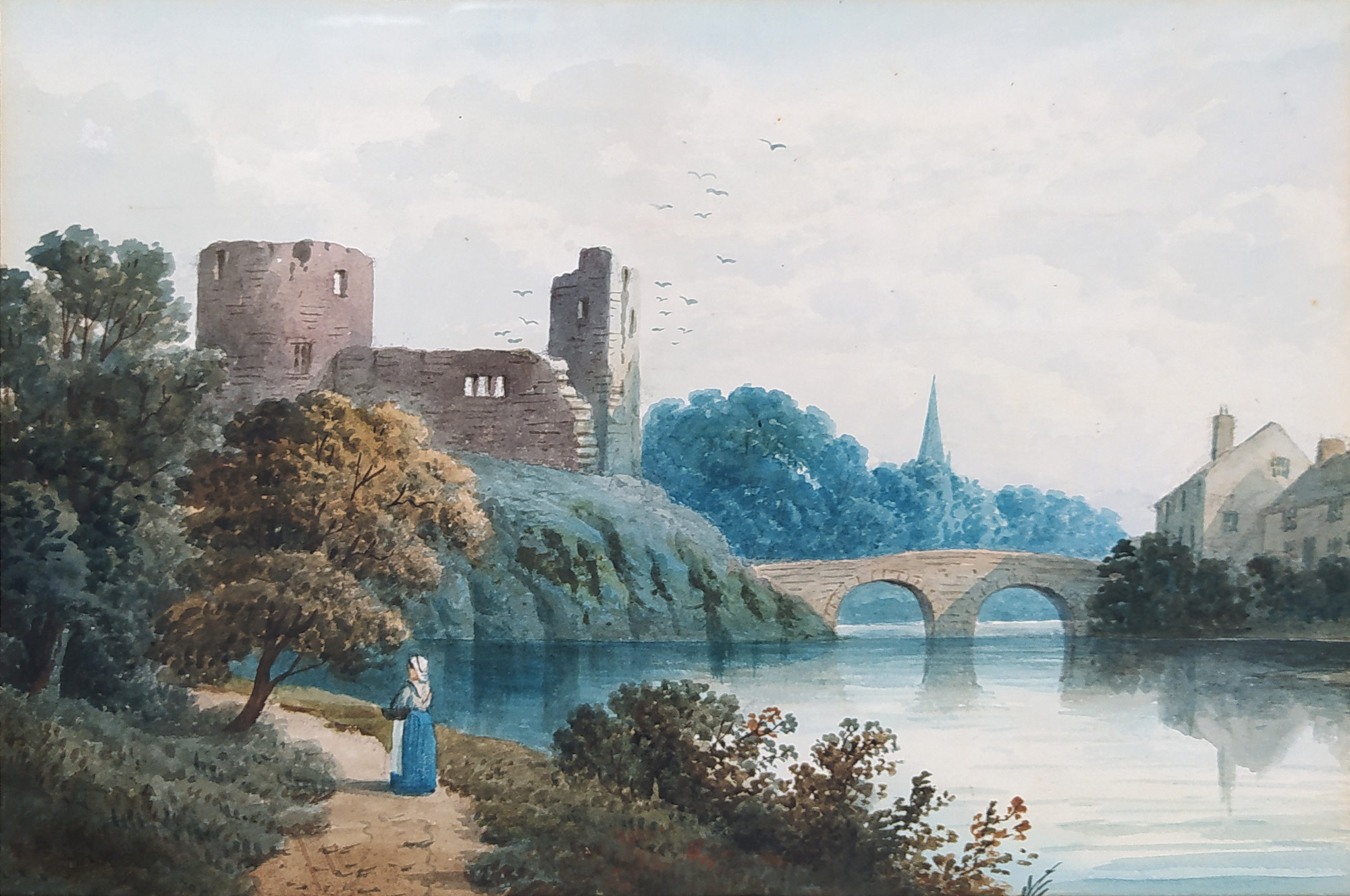 Anglie – Romantická krajina, malba akvarelem, 2. polovina 19. století