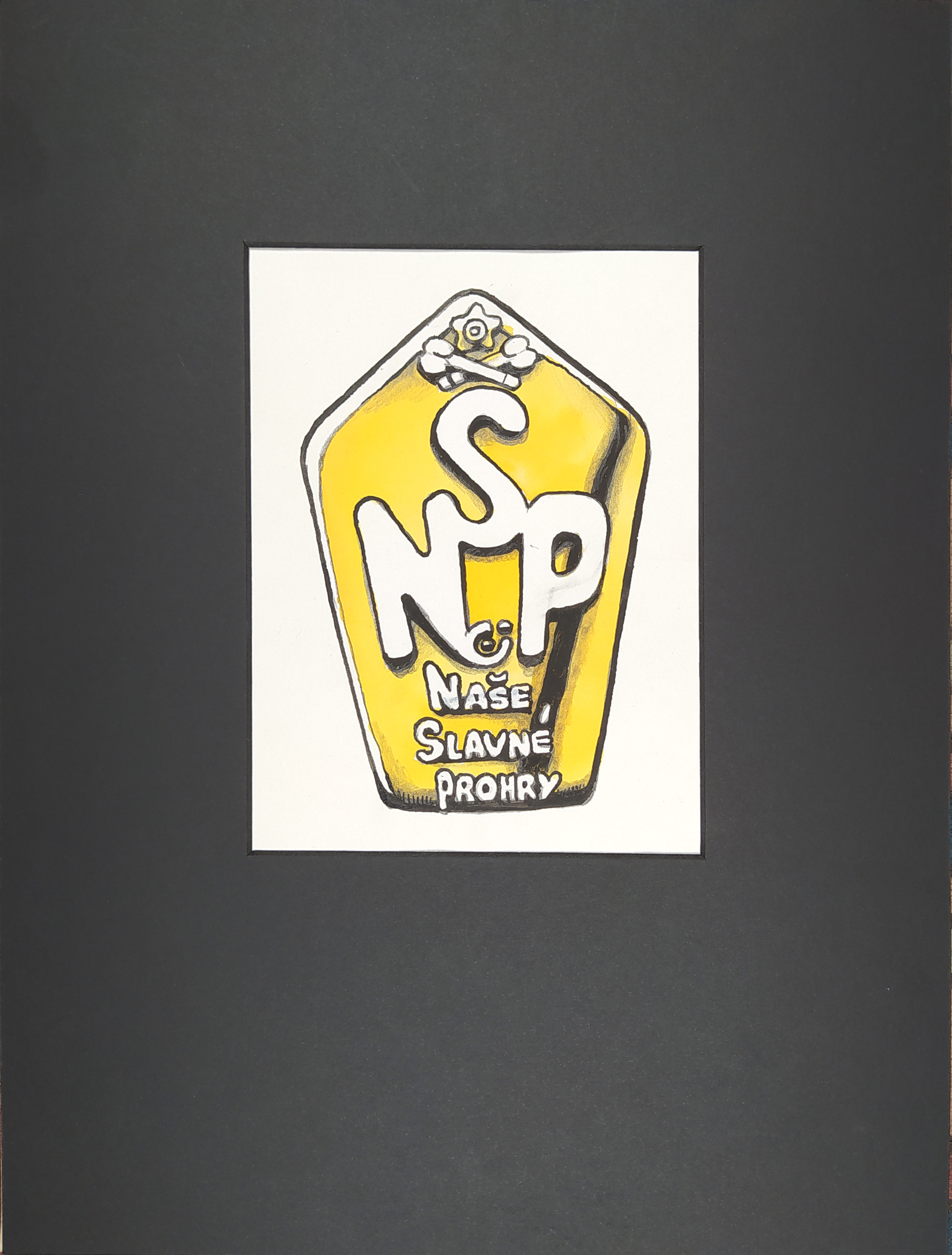 Saudek Kája – Naše slavné prohry, NSP, kolorovaná kresba tuší, nedatováno