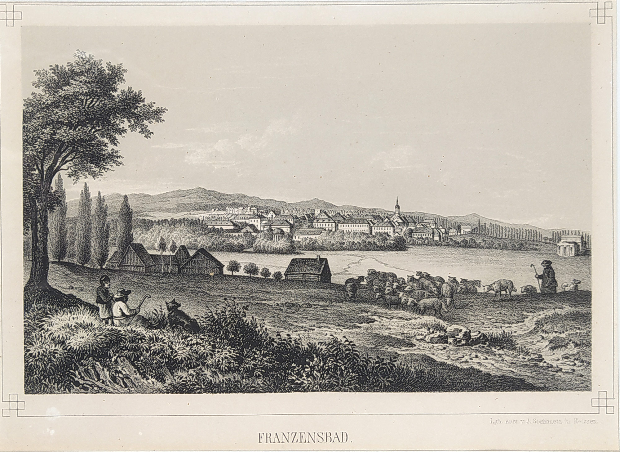 Františkovy Lázně – Julius Steimnetz, původní litografie, ca 1850