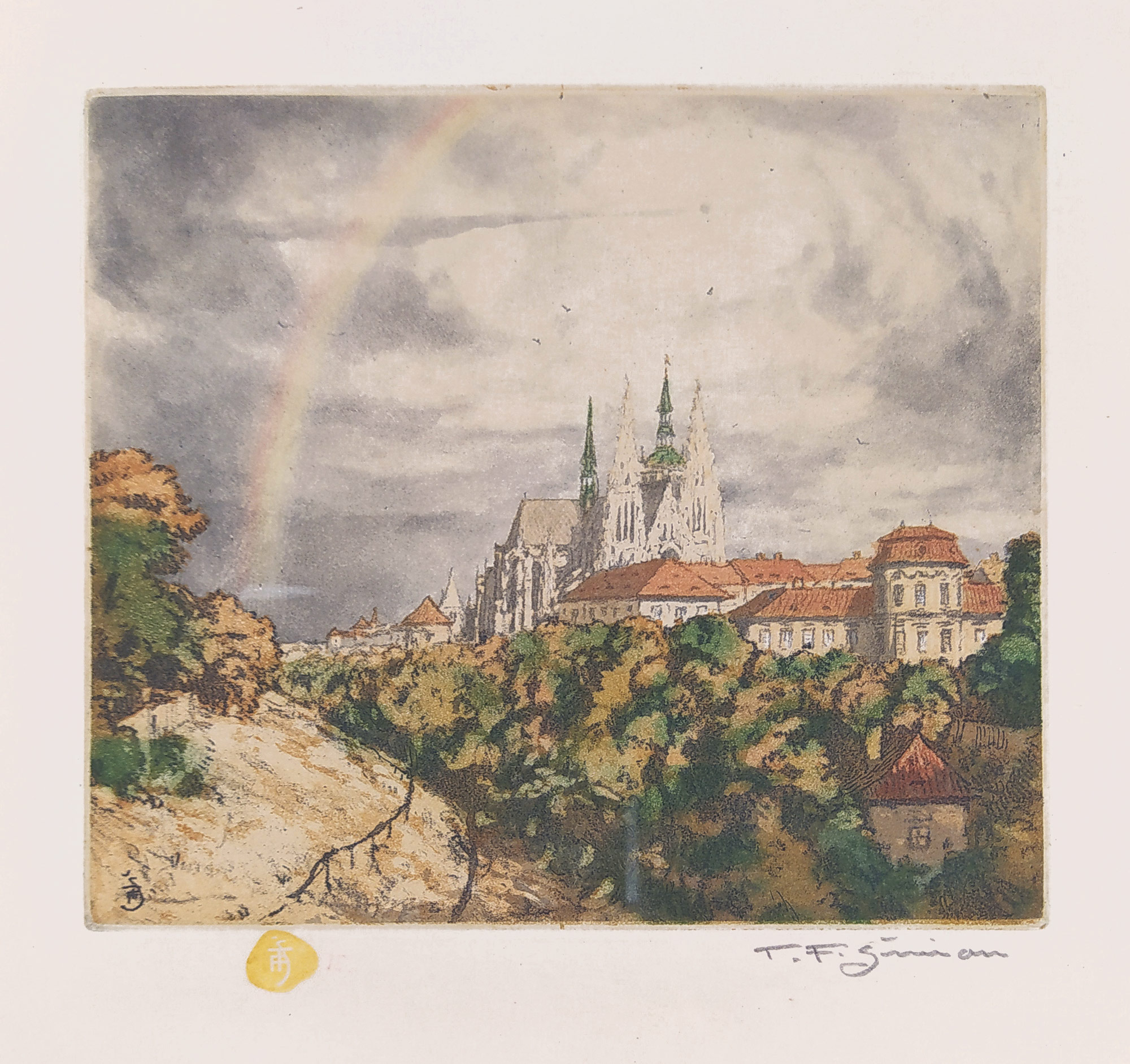 Šimon Tavík František – Duha nad Jelením příkopem, barevný lept, 1916