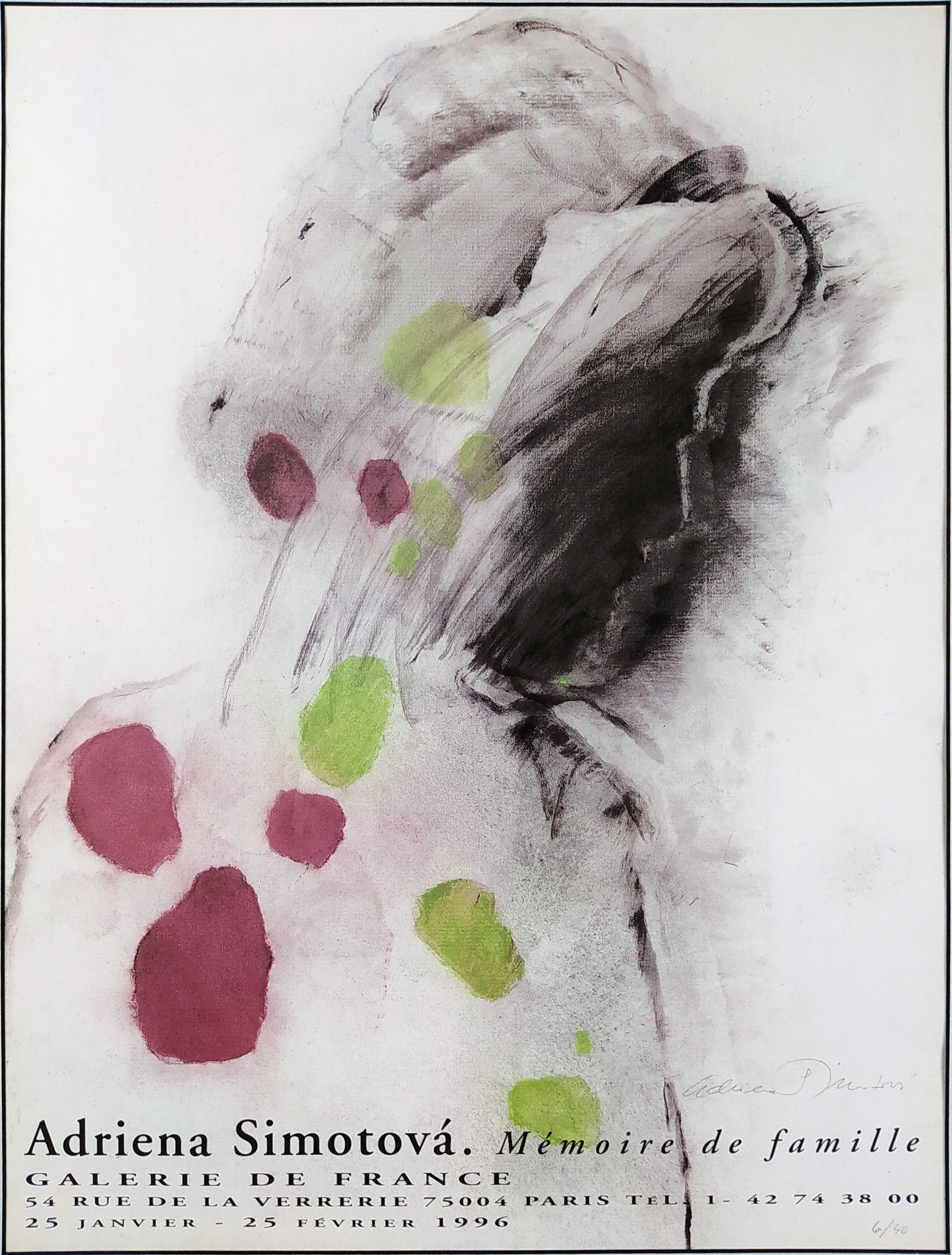 Šimotová Adriena – Mémoire de famille (Paměť rodiny), rozměrná barevná litografie, výstavní plakát, 1996