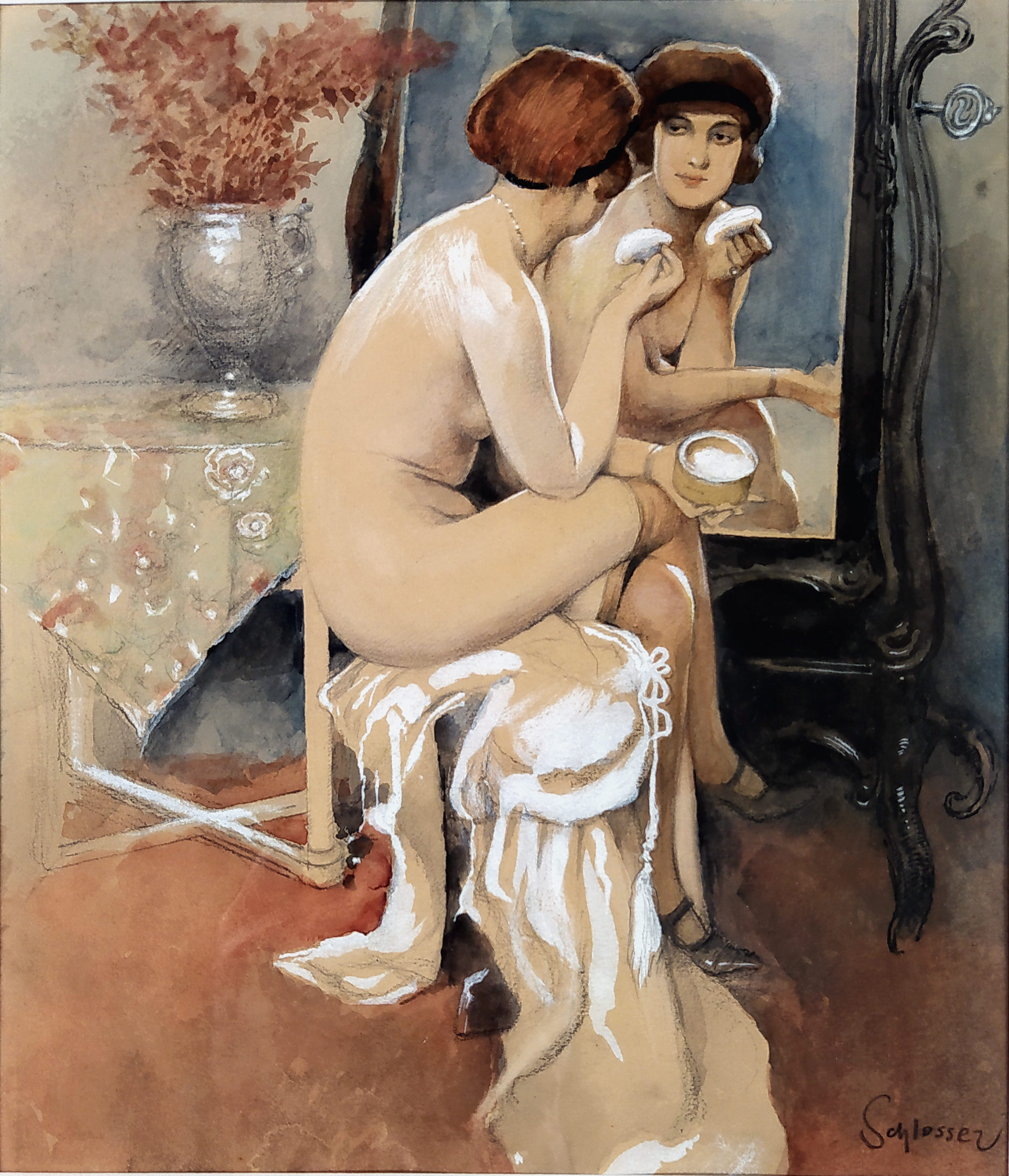 Schlosser Robert – Toaleta, kombinovaná technika, akvarel, kvaš, ca 1920