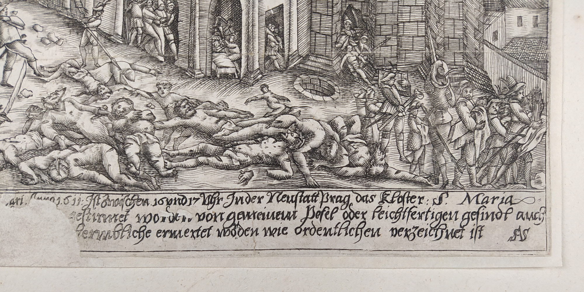Praha – Plenění kostela P. Marie Sněžné na Novém Městě 15. 2. 1611, původní mědiryt, 1611
