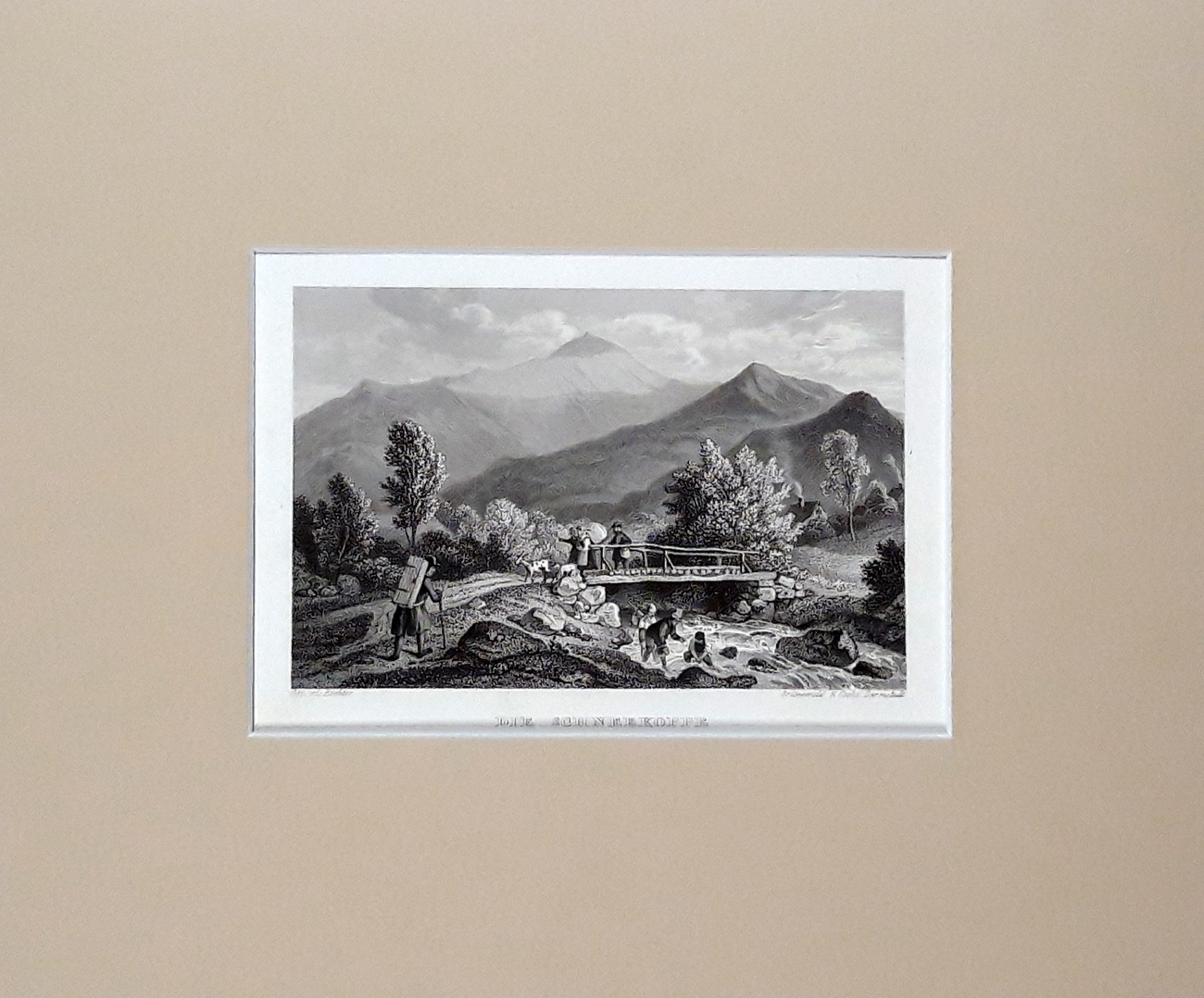 Krkonoše – Sněžka, Ludwig Richter, původní oceloryt, ca 1830